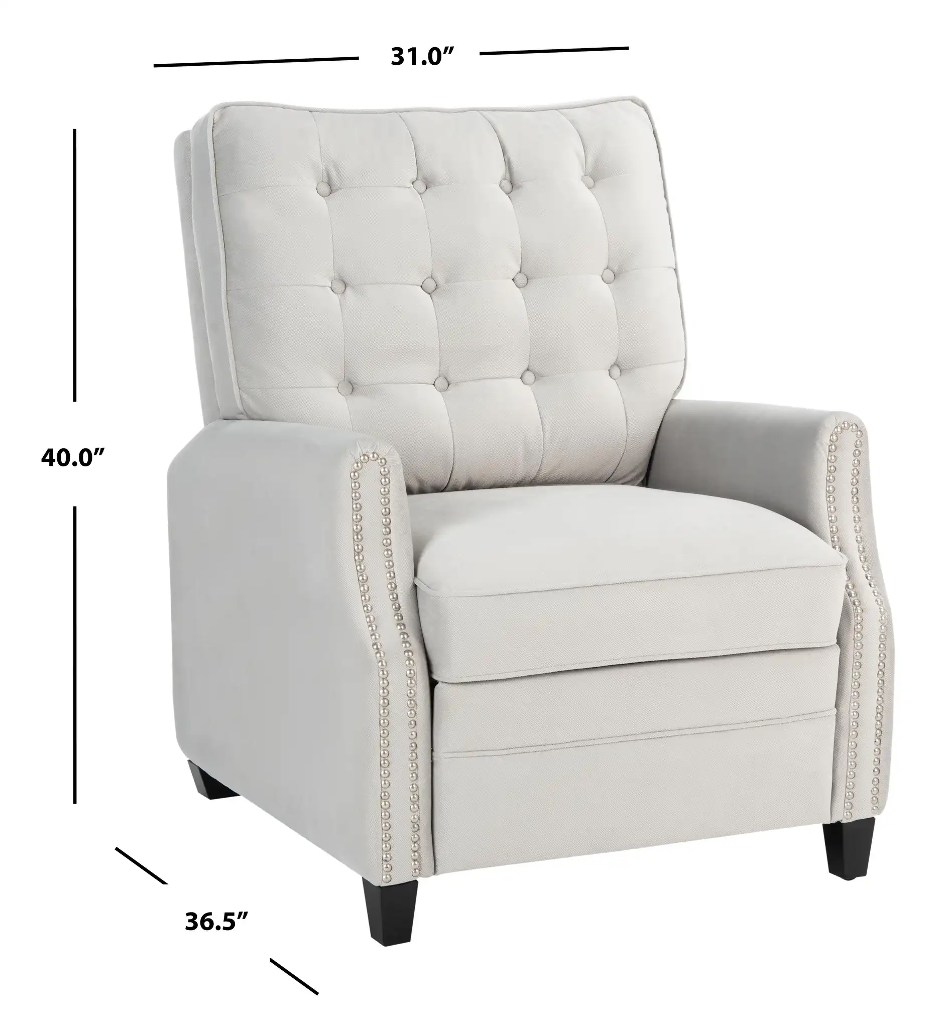 Leona Tufted Recliner in Light Brown, detail view