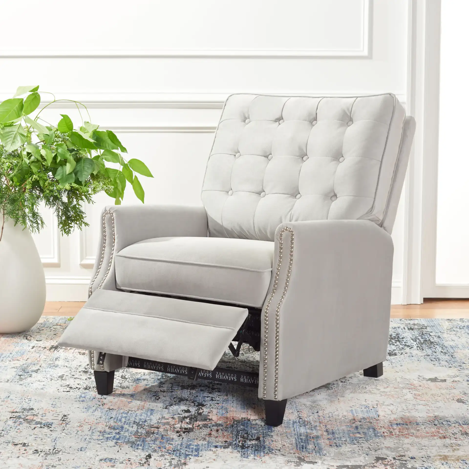 Leona Tufted Recliner in Light Brown, detail view