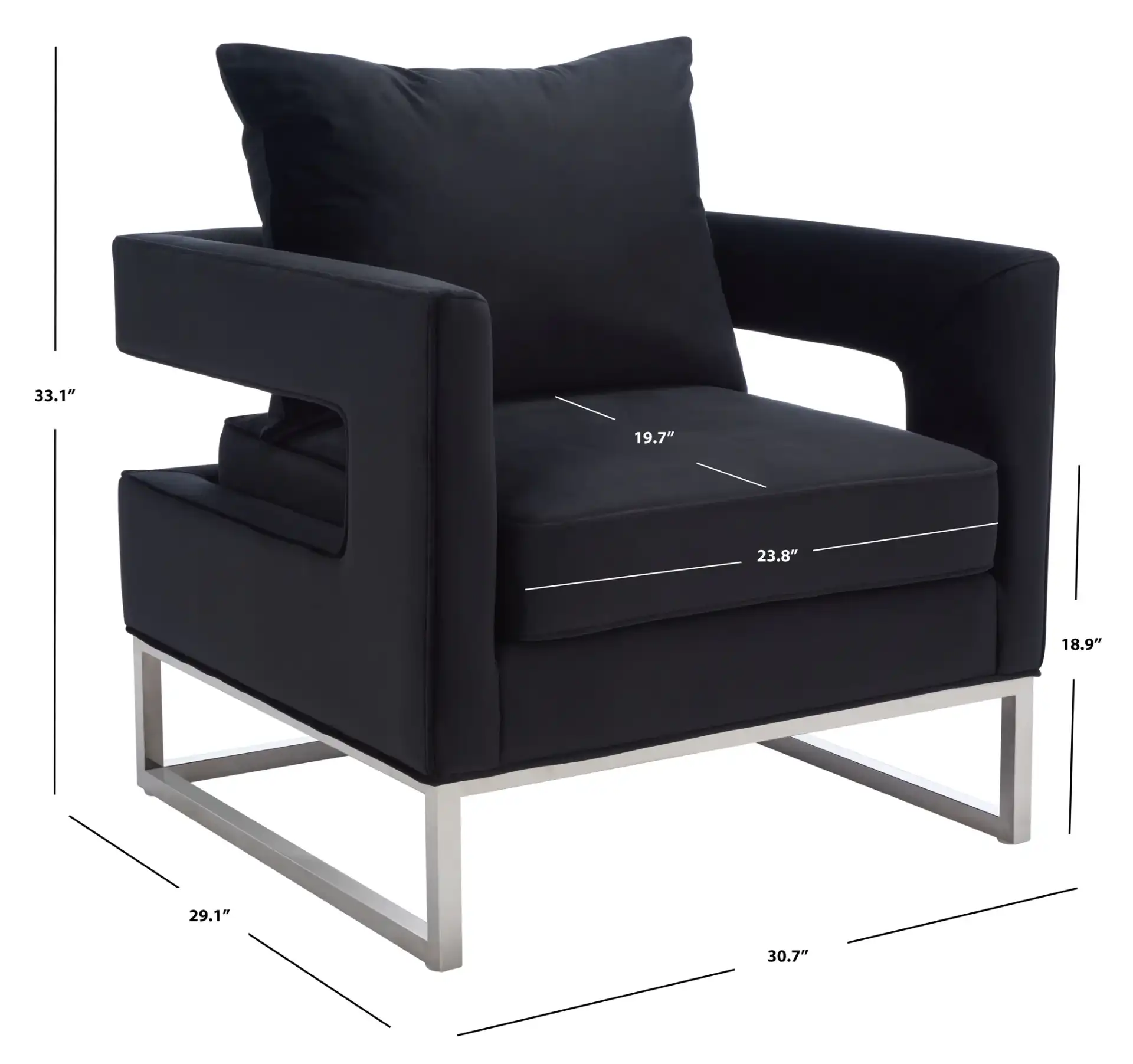 Olivya Club Chair in Black, detail view