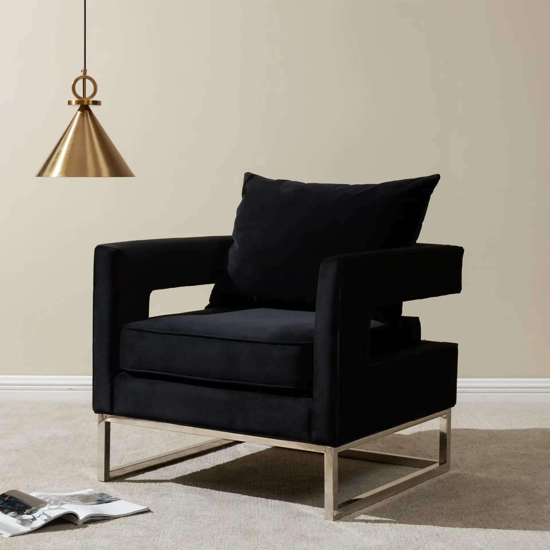 Olivya Club Chair in Black in a styled room