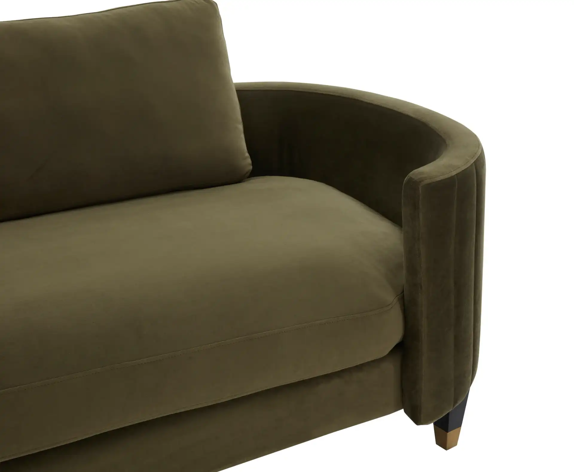 Winford Velvet Sofa in Olive / Black in a styled room