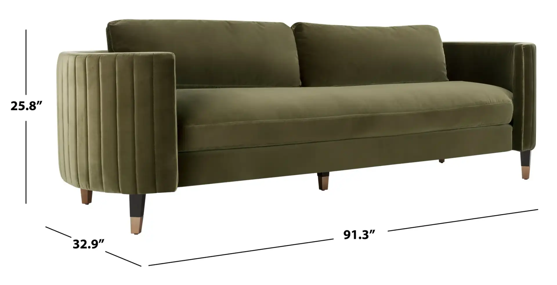 Winford Velvet Sofa in Olive / Black, detail view