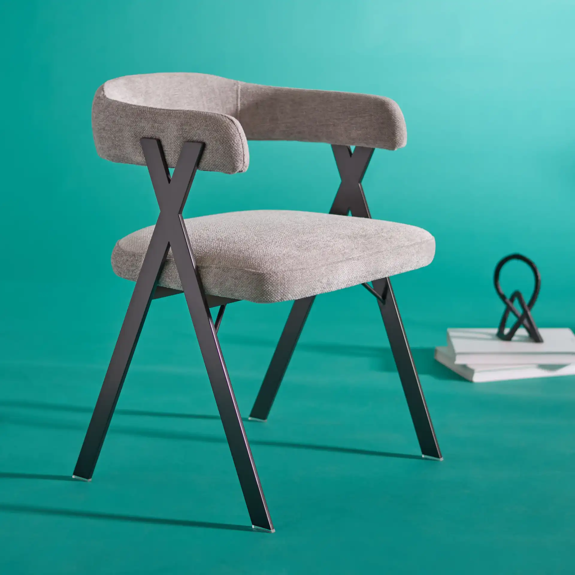 Izzy Chenille Dining Chair in Gray / Black in a styled room