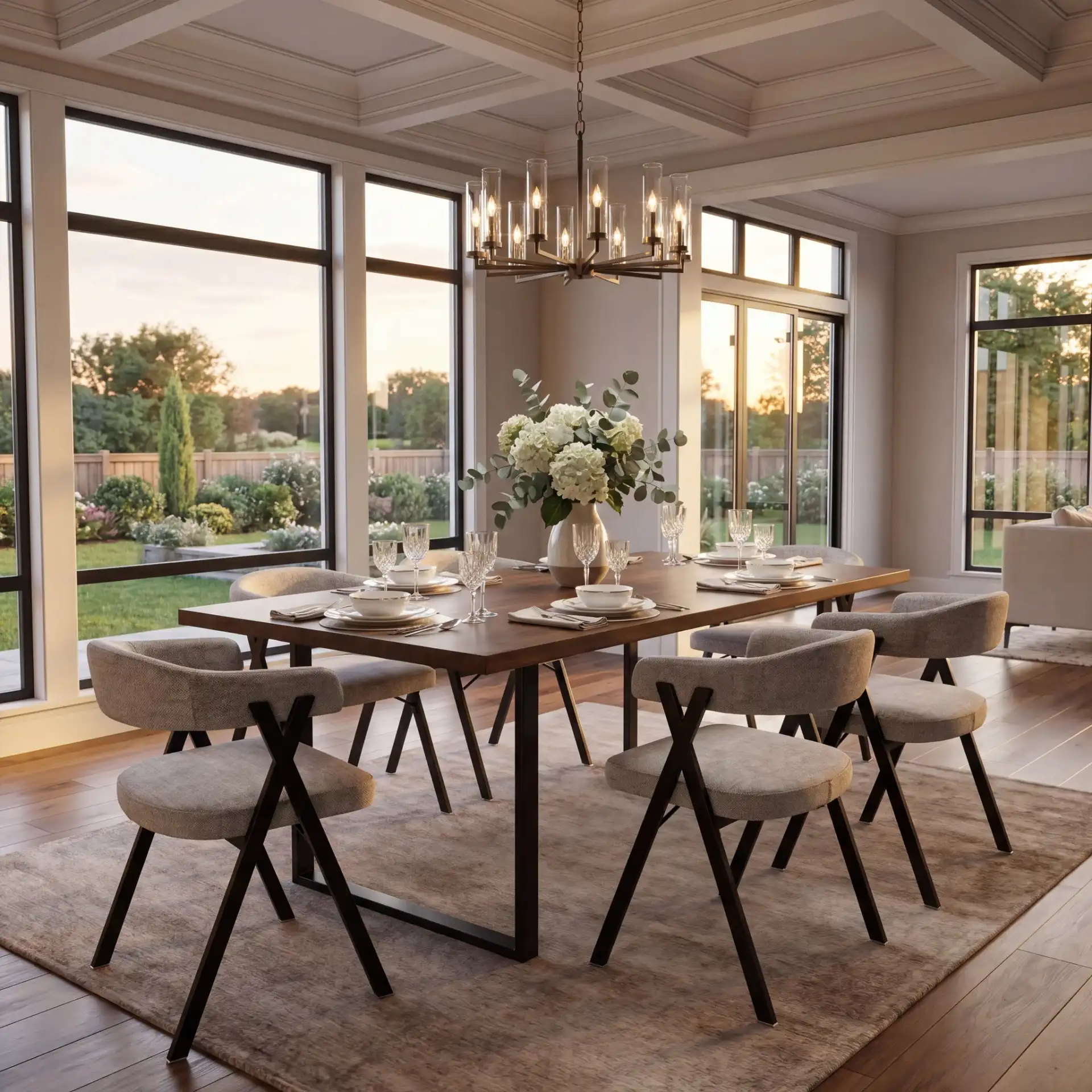 Izzy Chenille Dining Chair in Gray / Black in a styled room