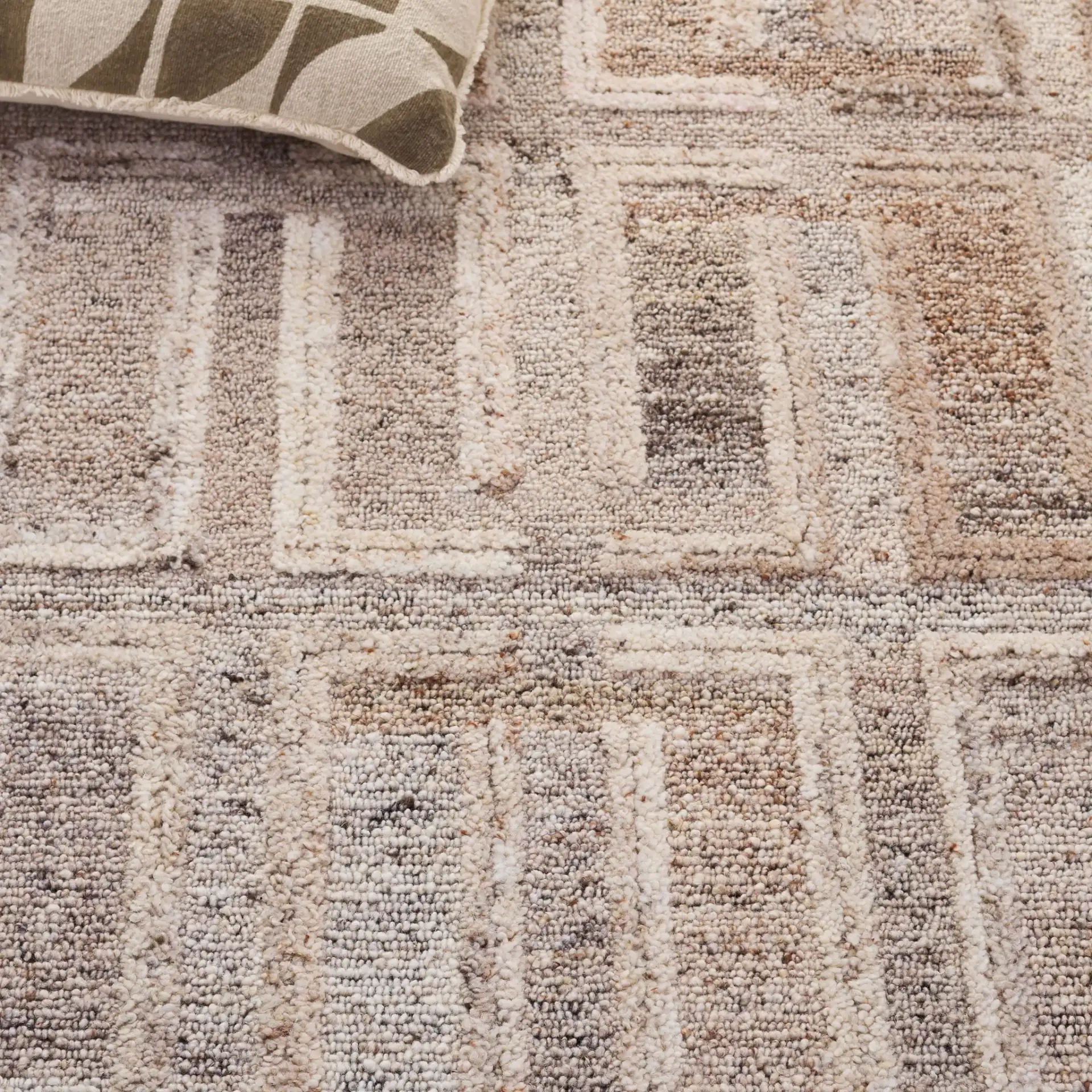 Kenya Modern Geometric Hand-Tufted Wool Rug in Brown / Gray in a styled room