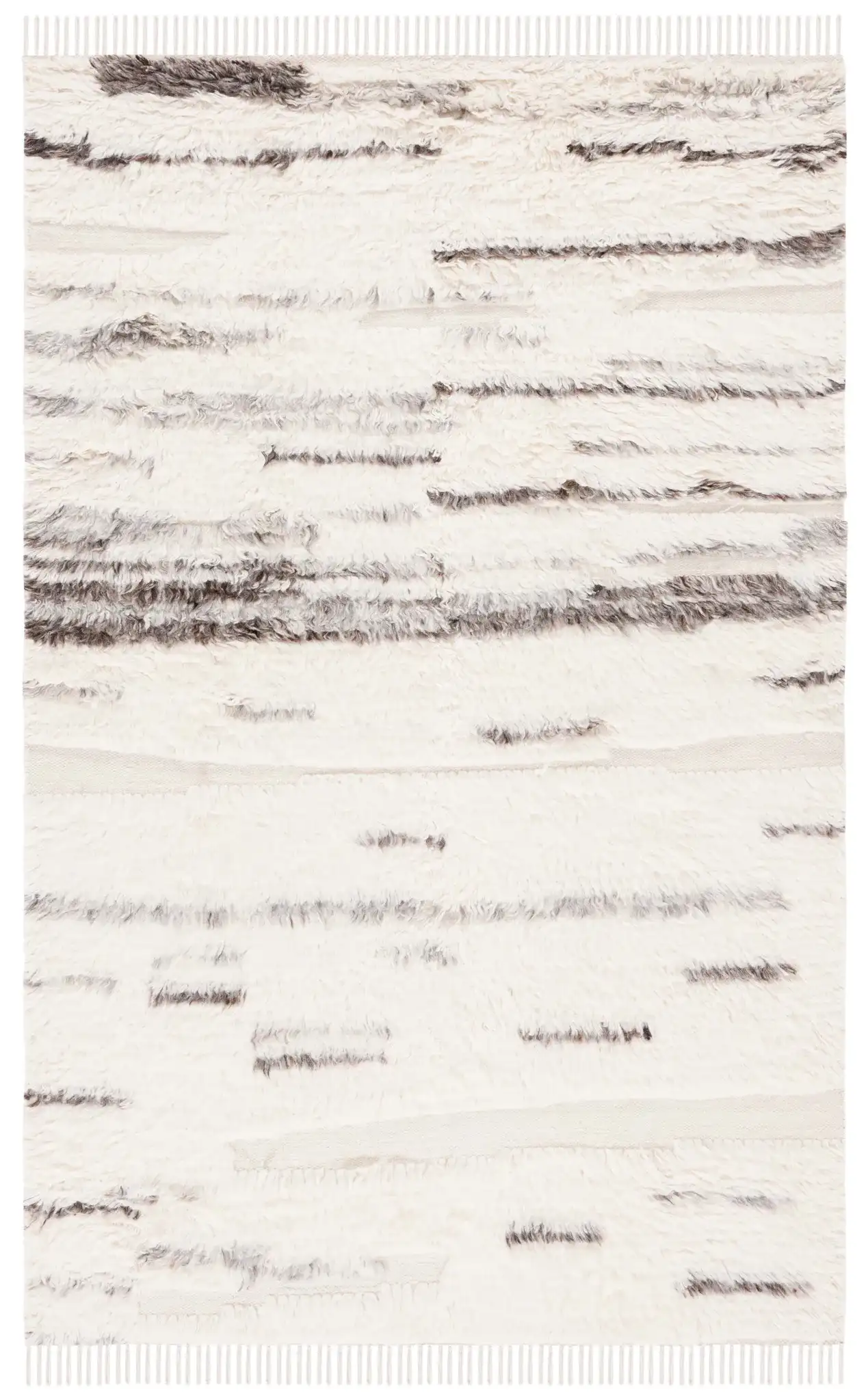 Kenya Broken Stripe Shag Wool Rug in Gray / Ivory