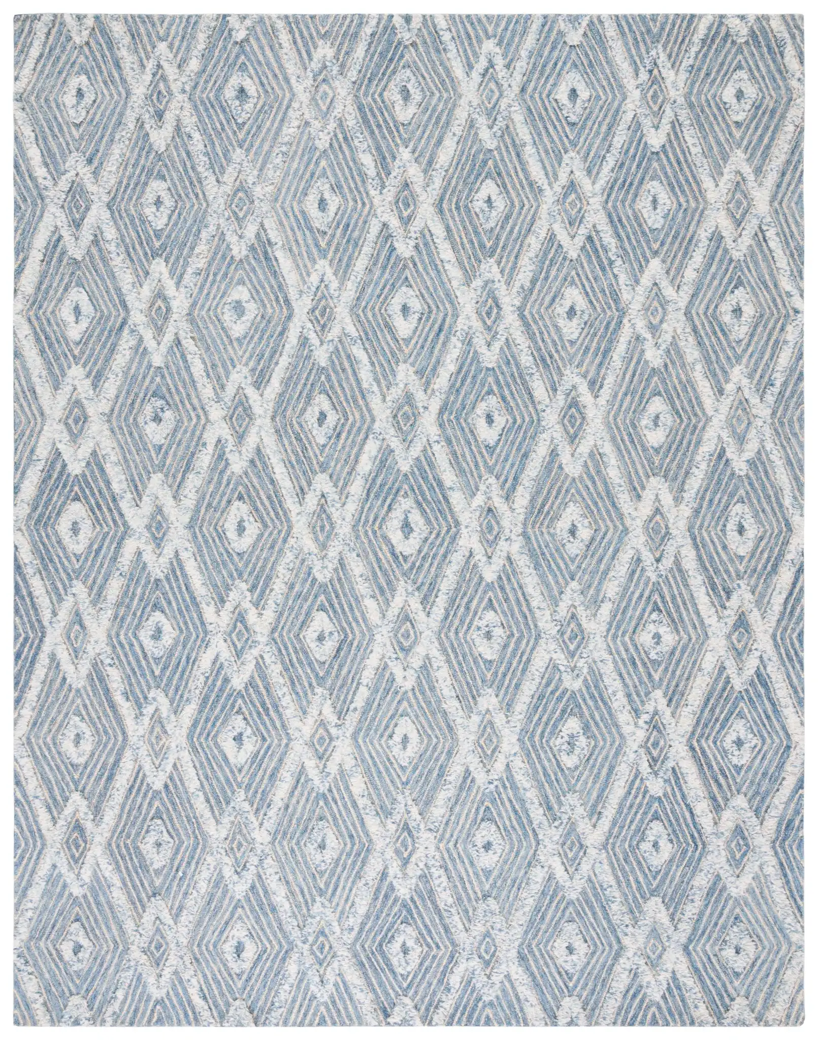 Kenya Nested Diamond Trellis Hand-Tufted Wool Rug in Blue / Ivory