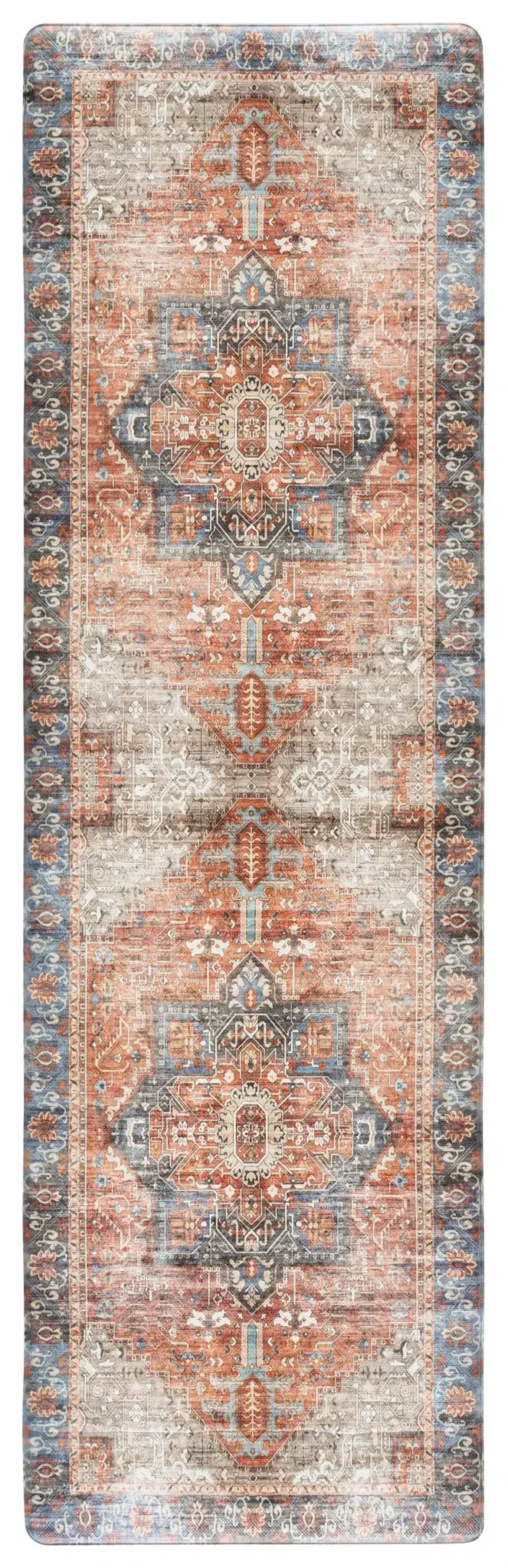 Evoke Medallion Kitchen Mat in Rust / Aqua