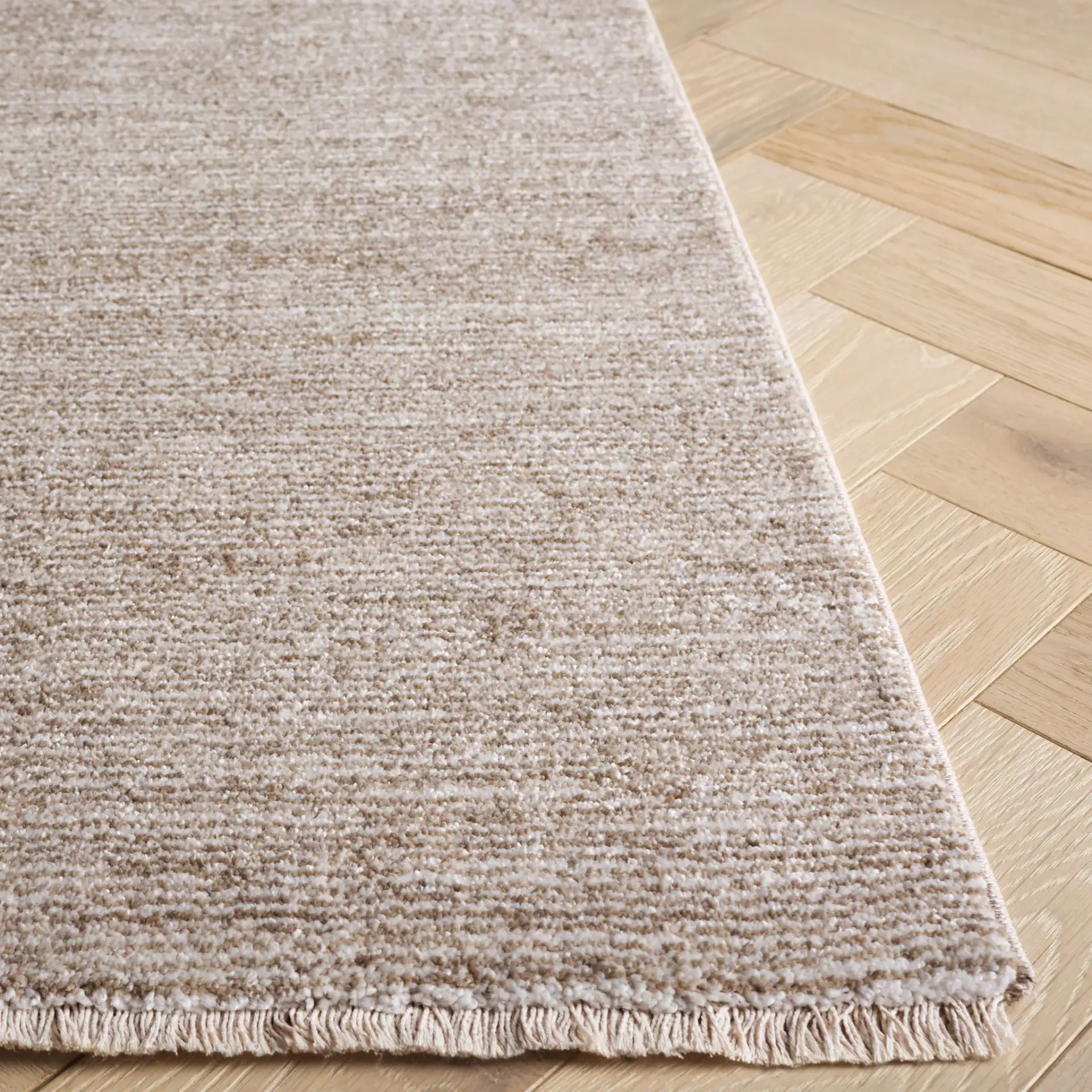 Lasa Textured Solid Rug in Beige in a styled room