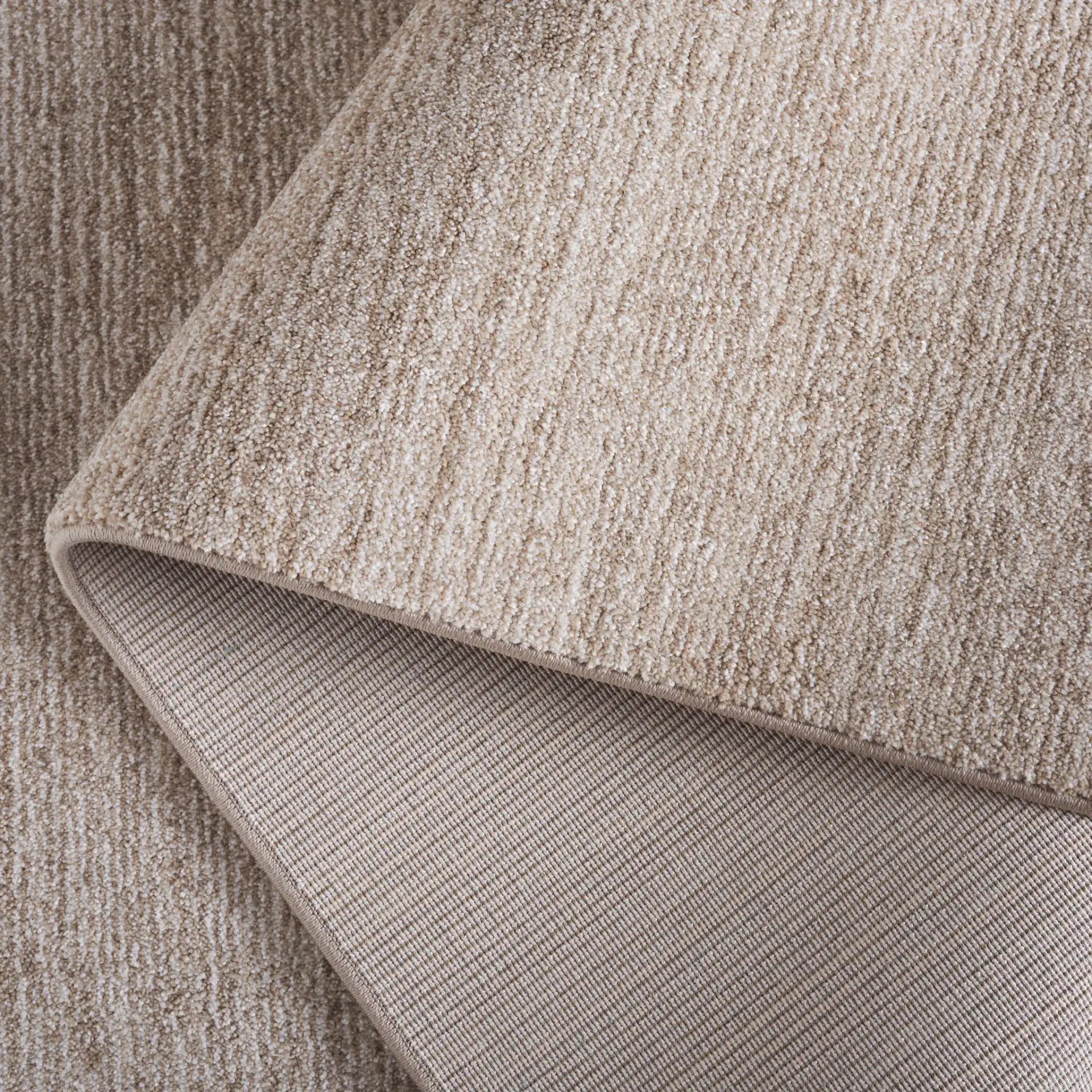 Lasa Textured Solid Rug in Beige in a styled room
