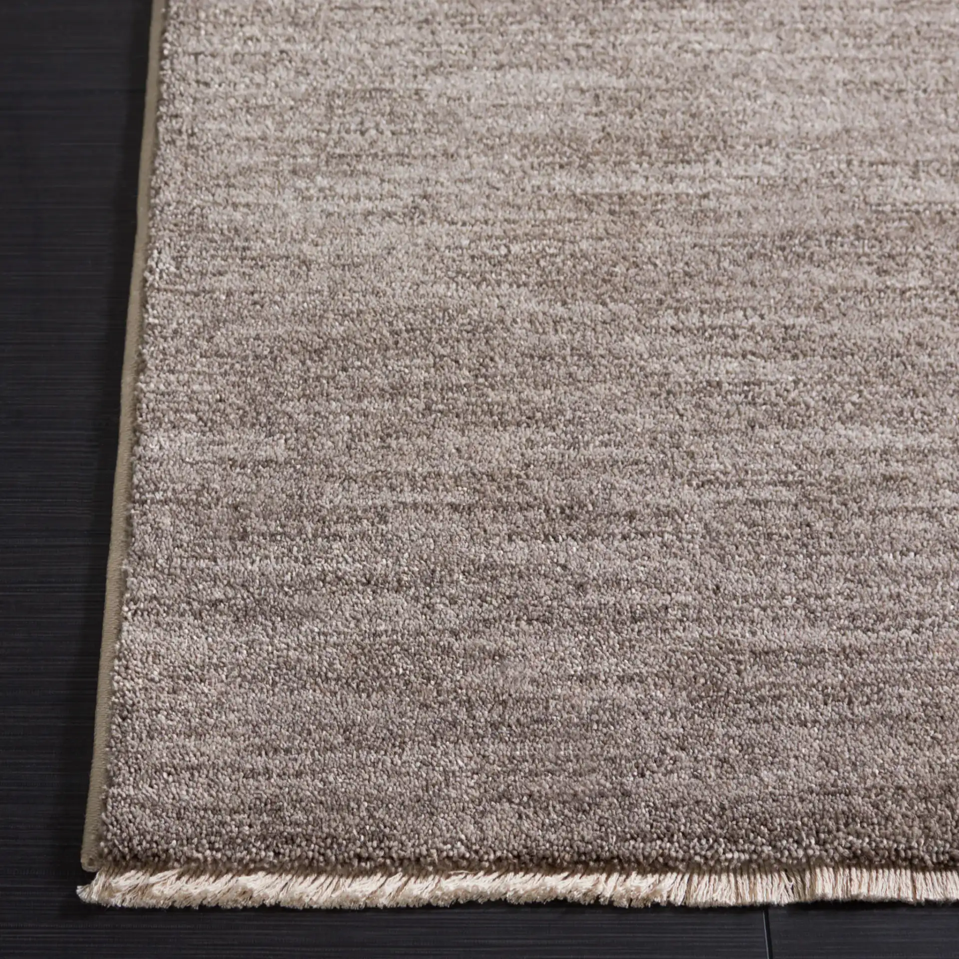 Lasa Solid Fringe Rug in Gray in a styled room