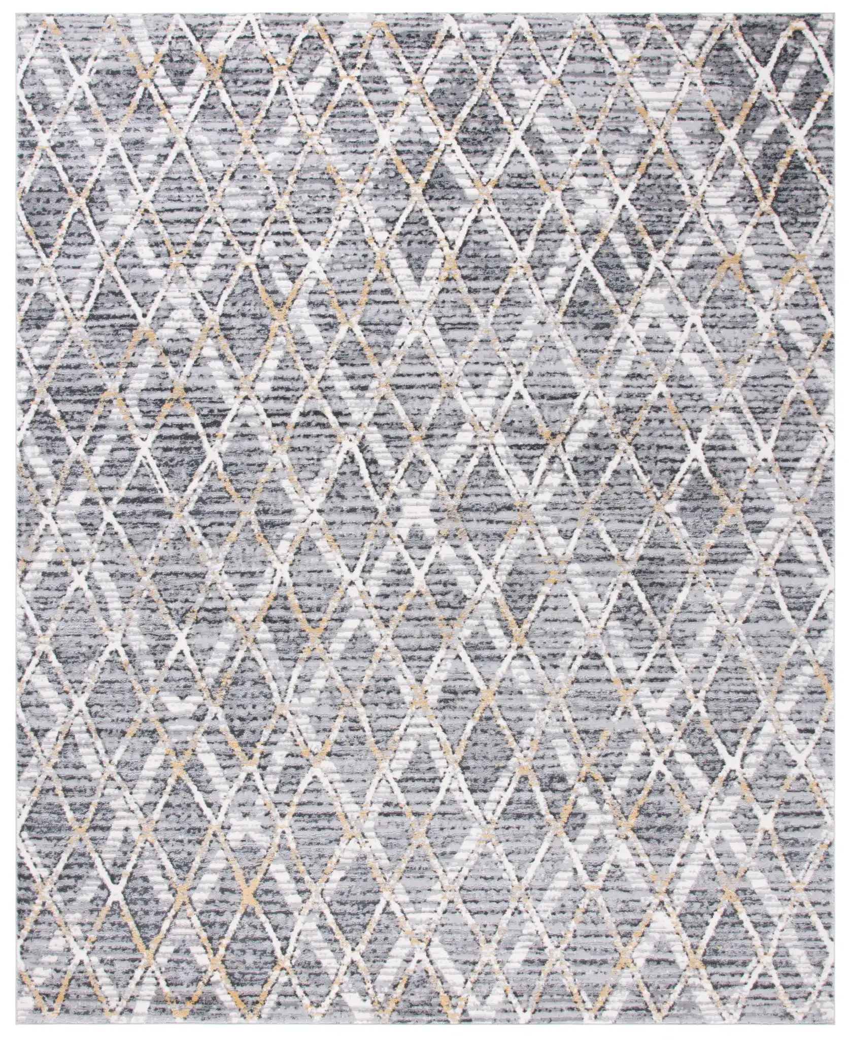 Lagoon Diamond Lattice Rug in Gray / Gold