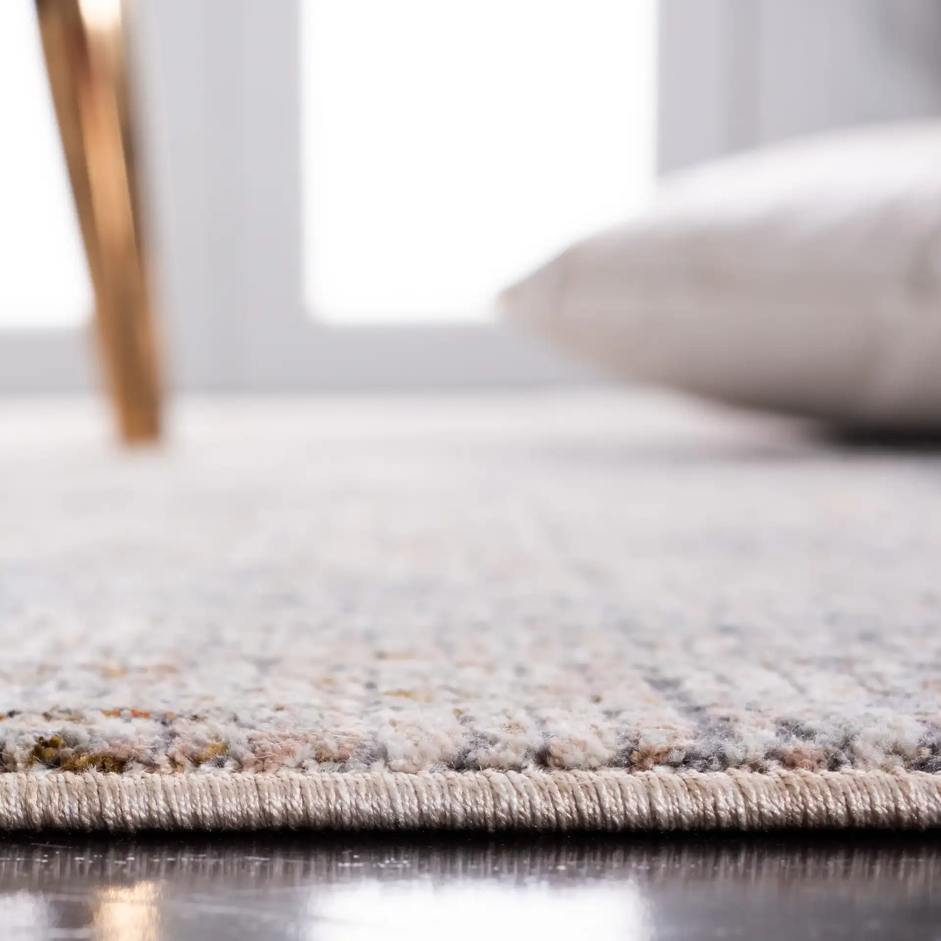 Limitee Abstract Rug in Beige in a styled room