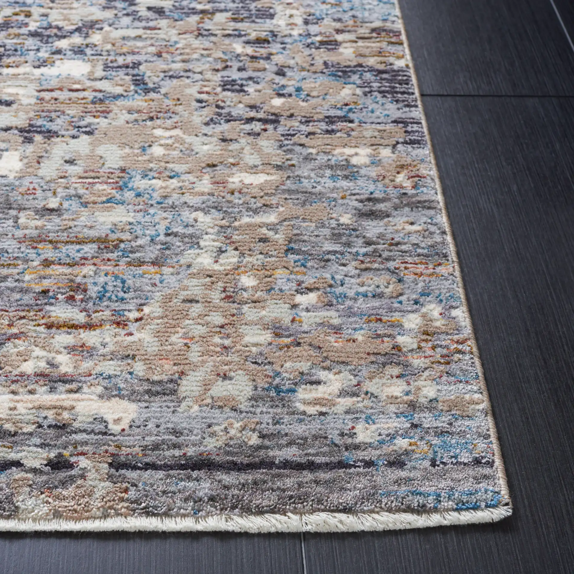 Limitee Abstract Striation Rug in Beige in a styled room