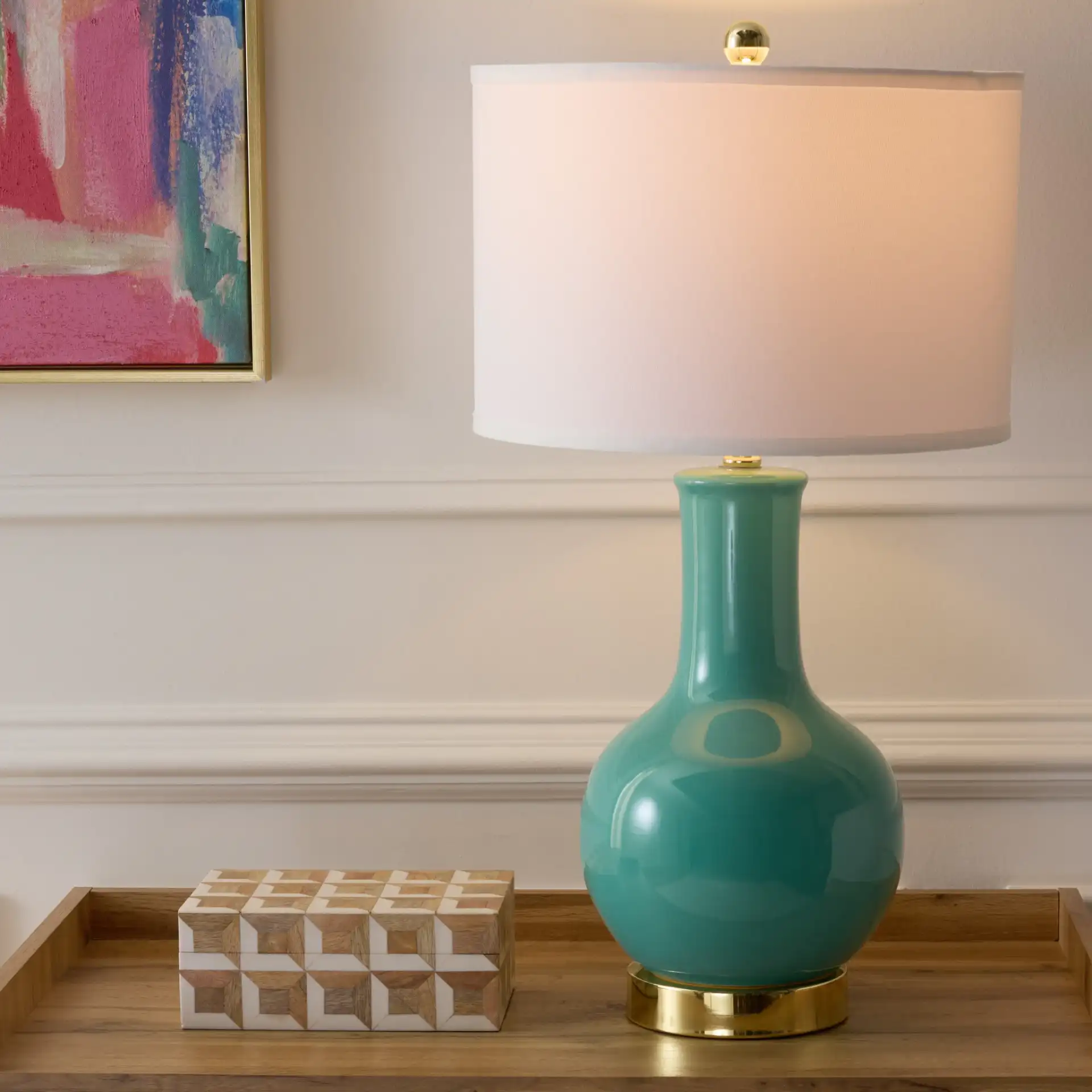 Ceramic Paris Lamp in Emerald in a styled room