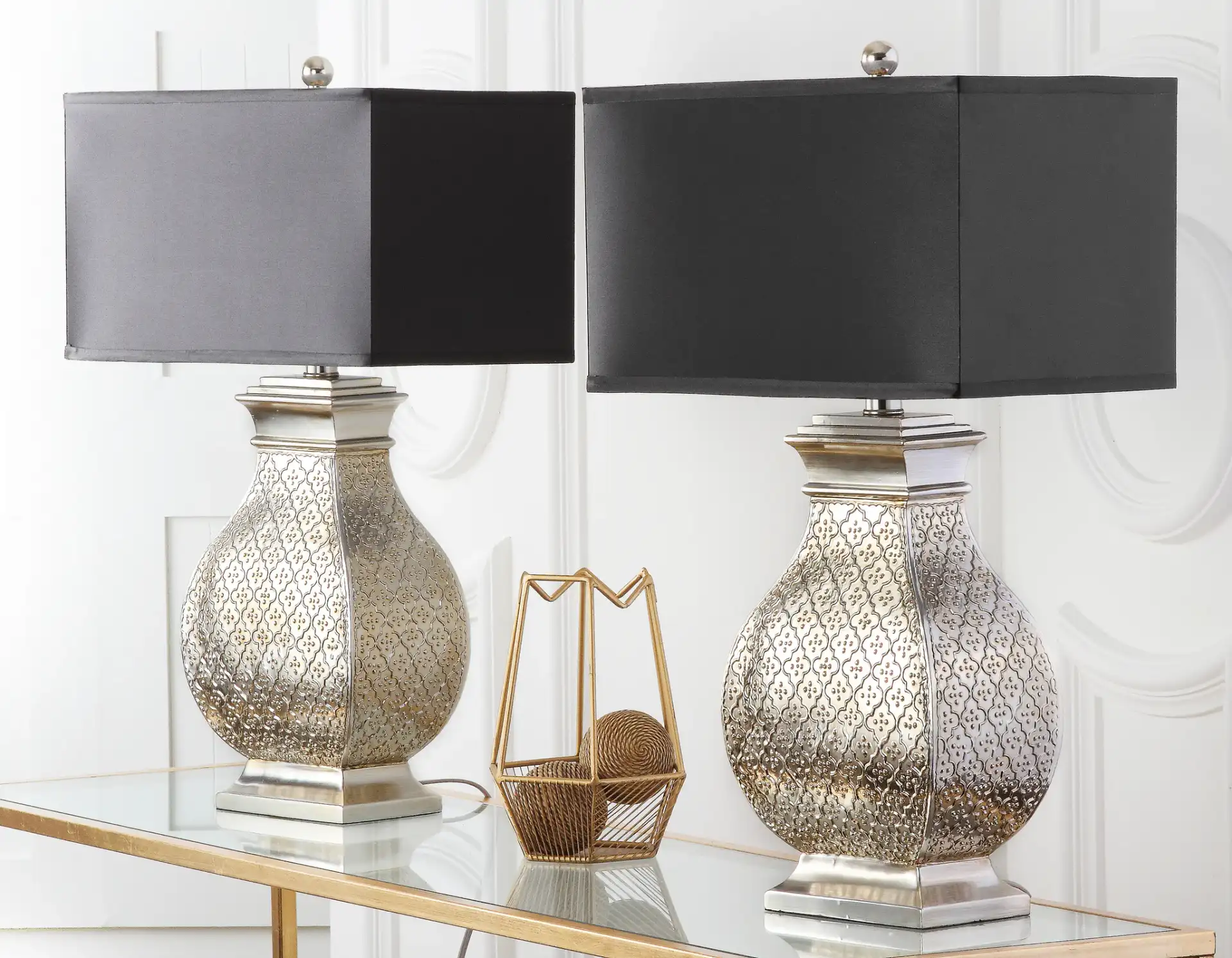 Malaga Silver Lamp in Antique Silver in a styled room