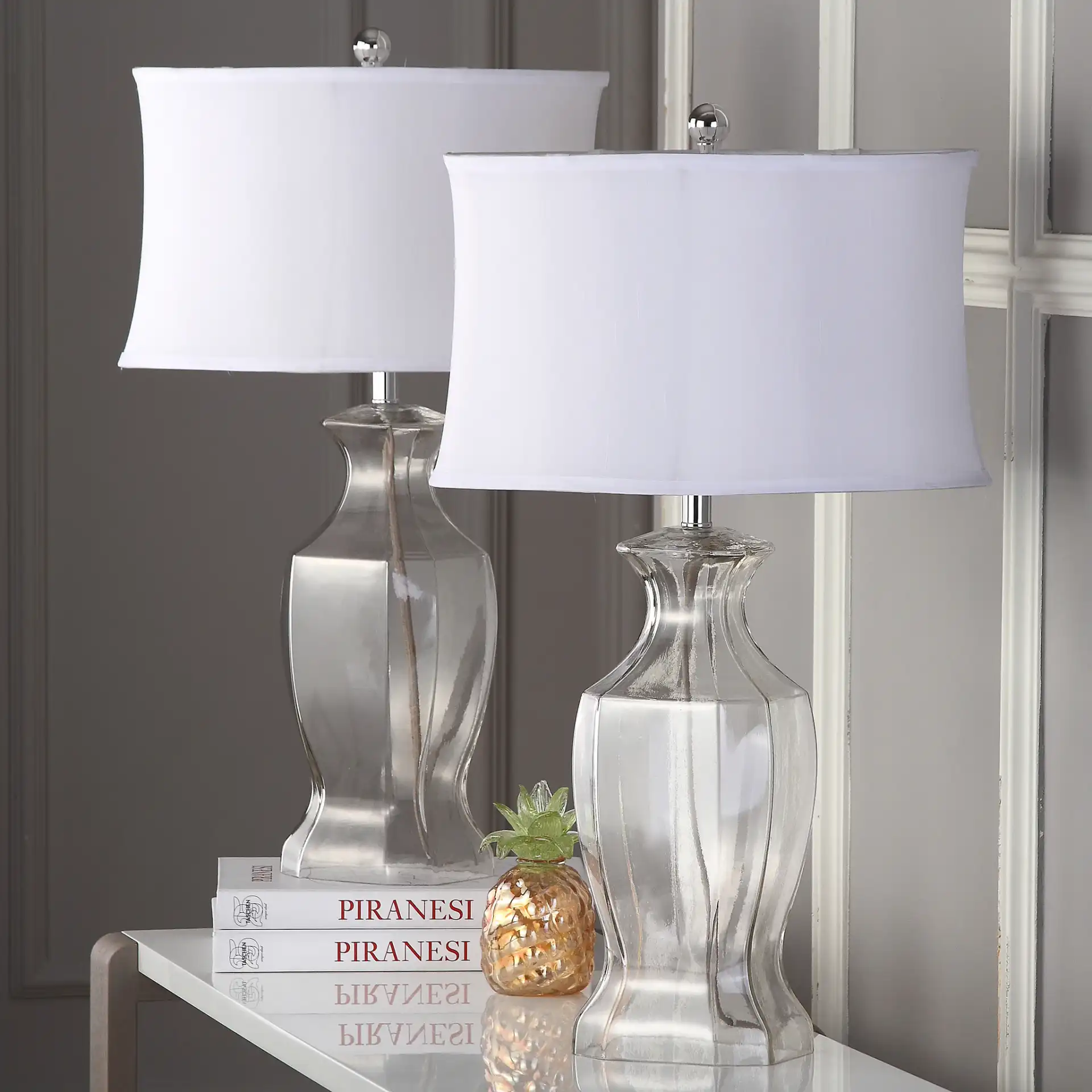Glass Table Lamp (Set Of 2) in Clear in a styled room