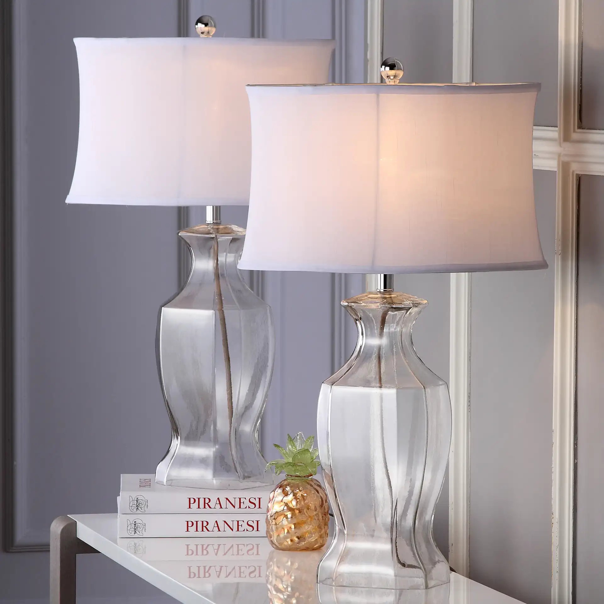 Glass Table Lamp (Set Of 2) in Clear in a styled room