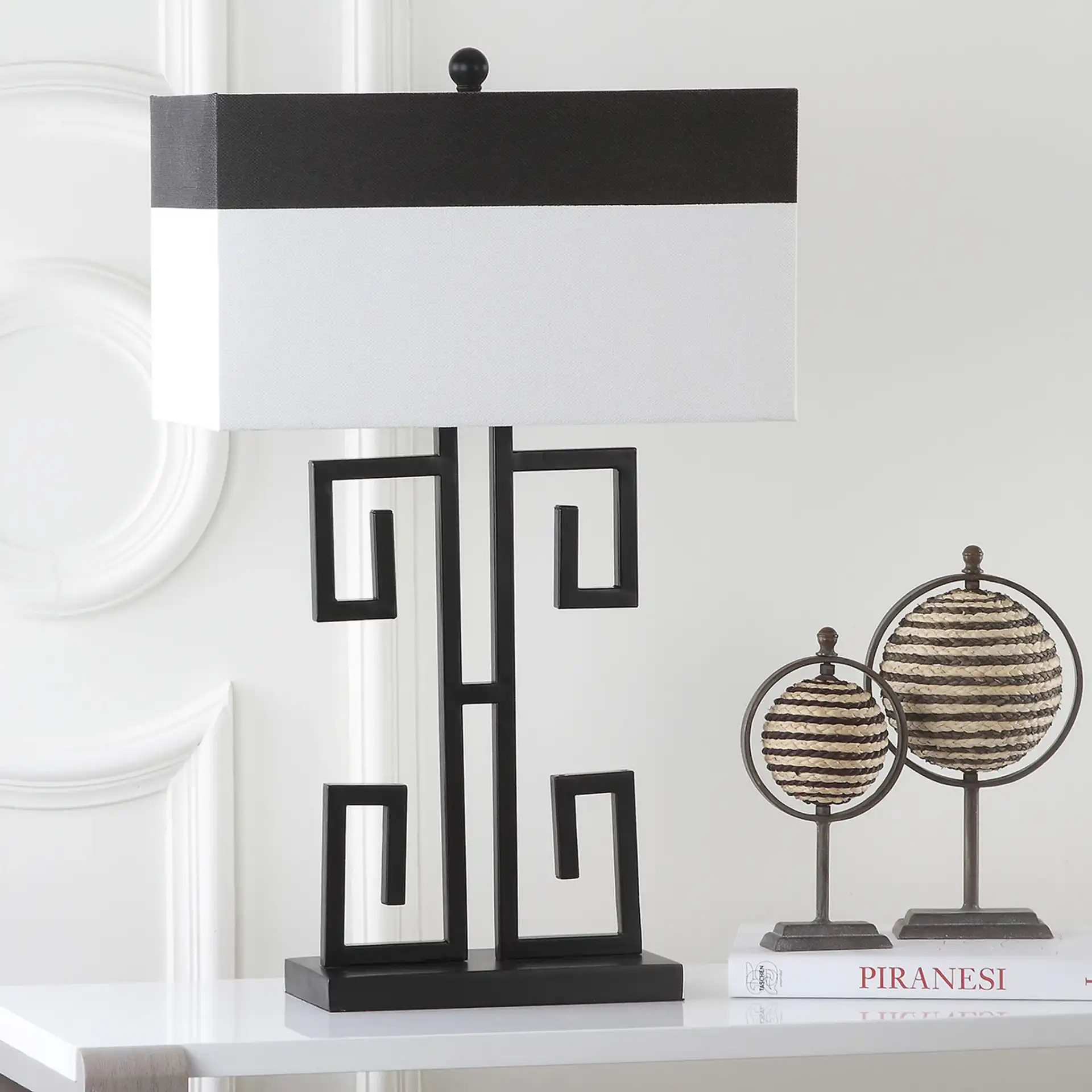Greek Key Table Lamp (Set of 2) in Black, detail view