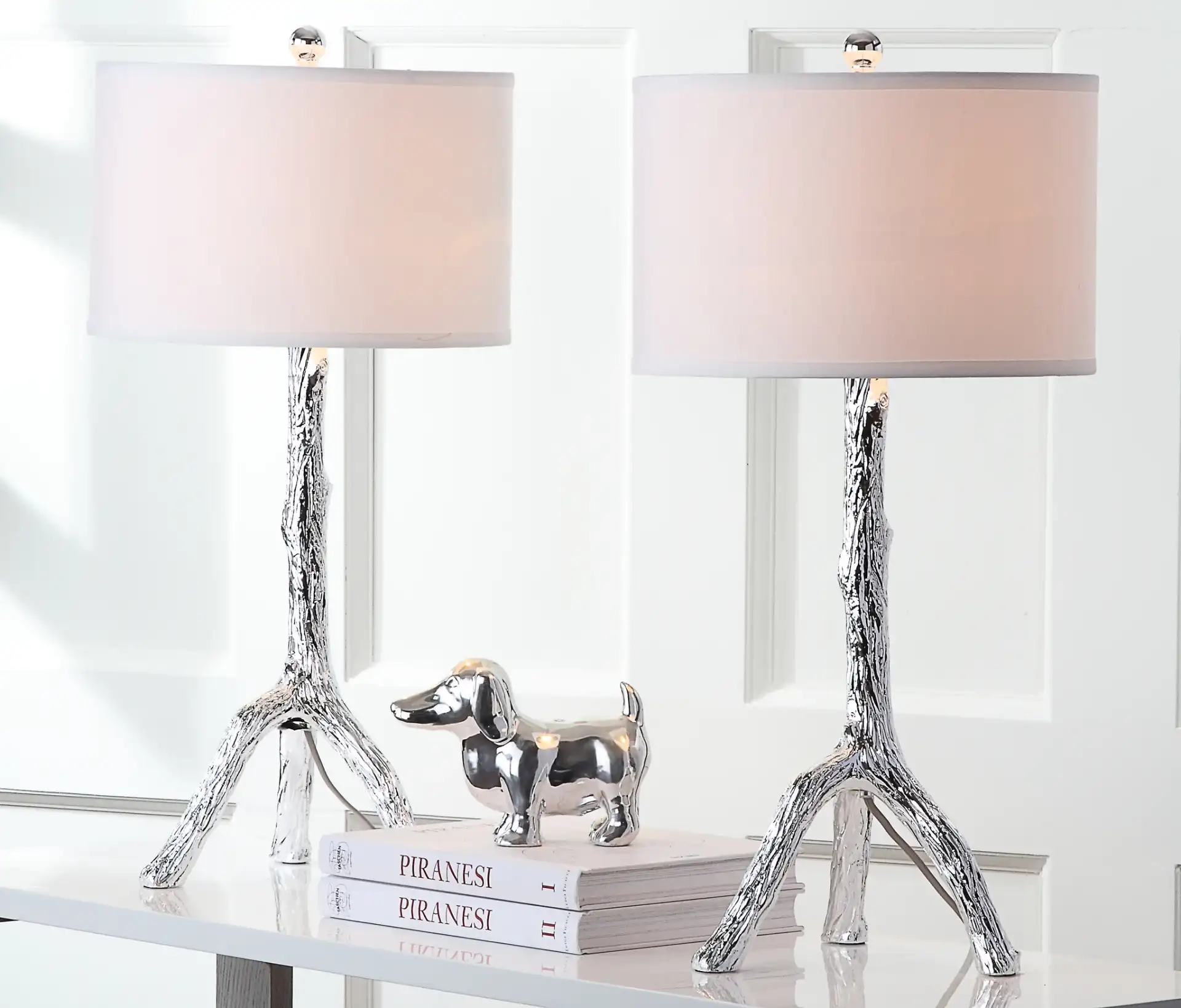 Branch Table Lamp (Set Of 2) in Silver in a styled room