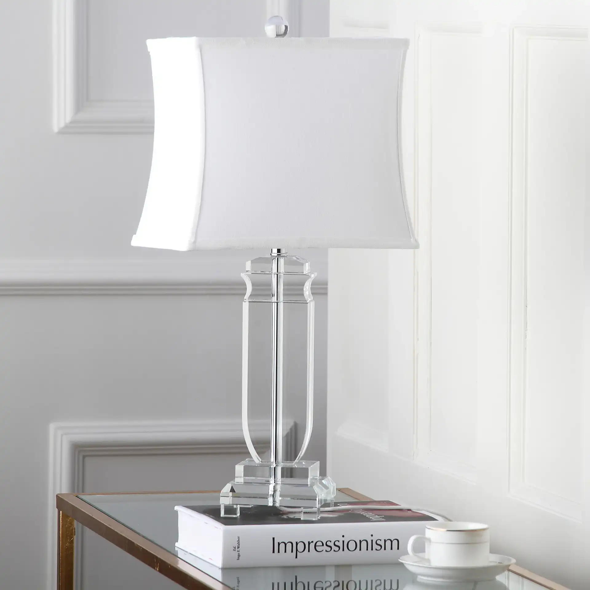 Olympia Crystal Table Lamp (Set Of 2) in Crystal in a styled room