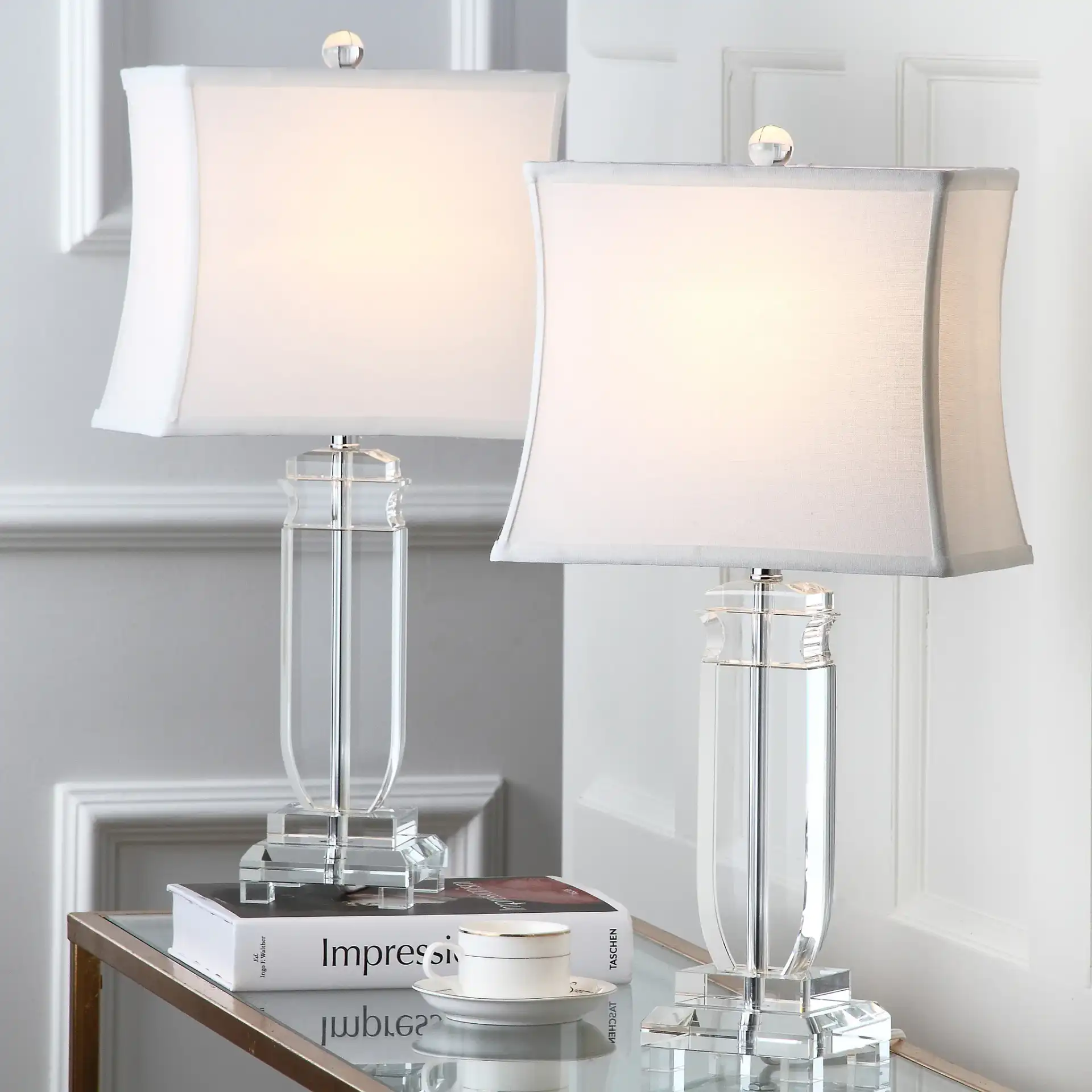 Olympia Crystal Table Lamp (Set Of 2) in Crystal in a styled room