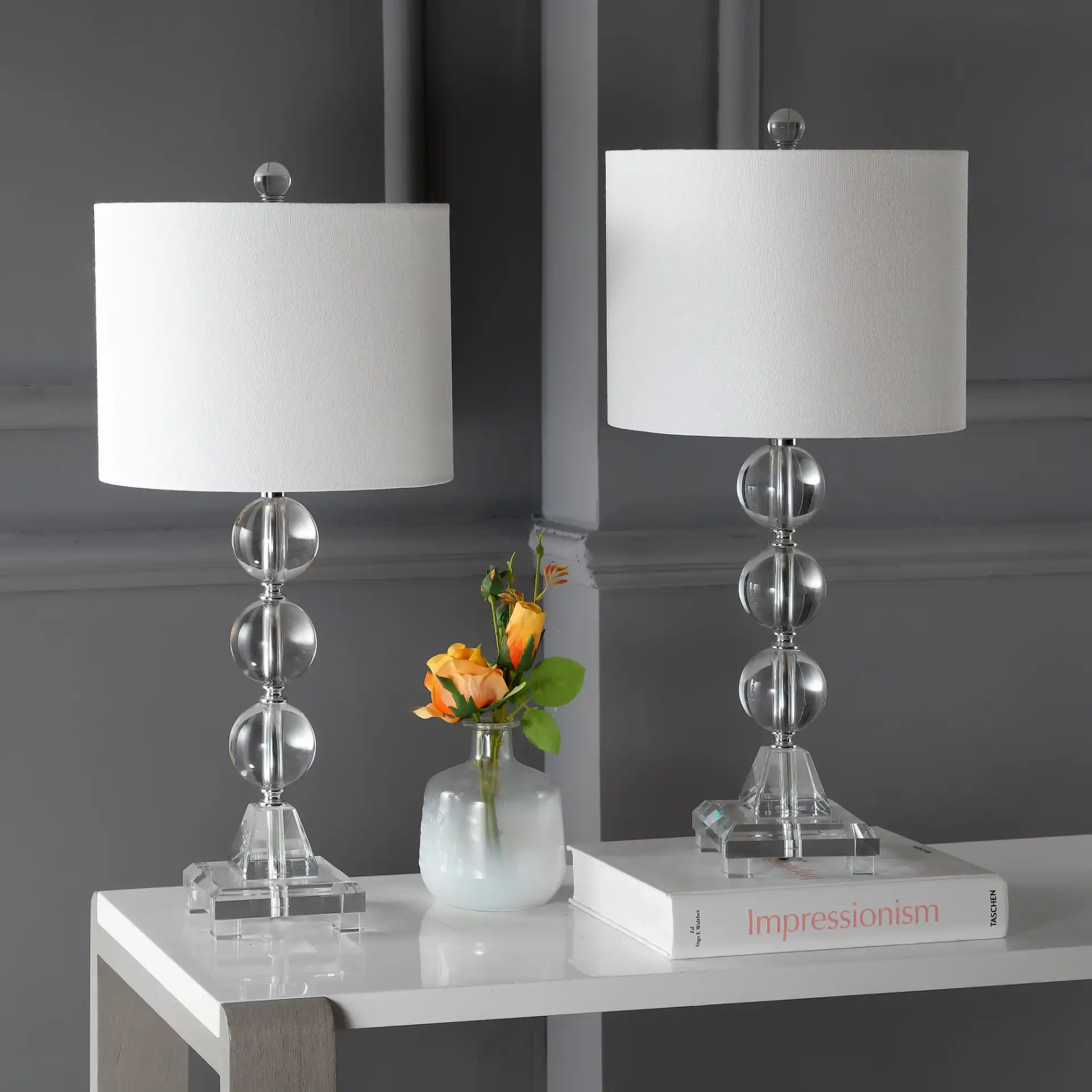 Fiona Crystal Table Lamp (Set Of 2) in Clear in a styled room