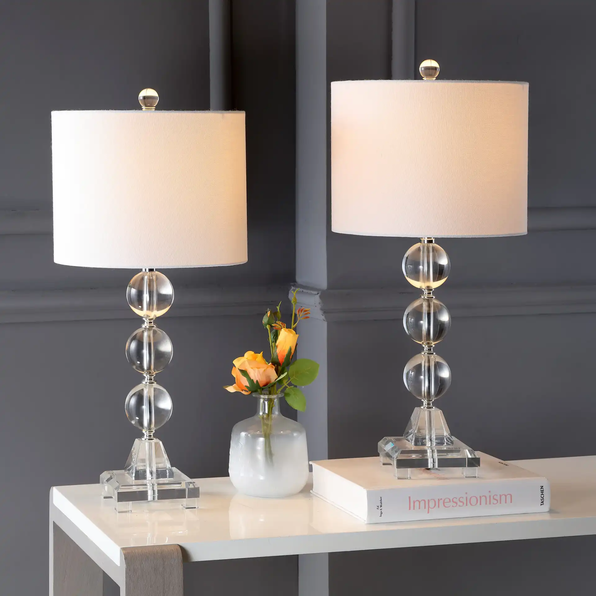 Fiona Crystal Table Lamp (Set Of 2) in Clear in a styled room