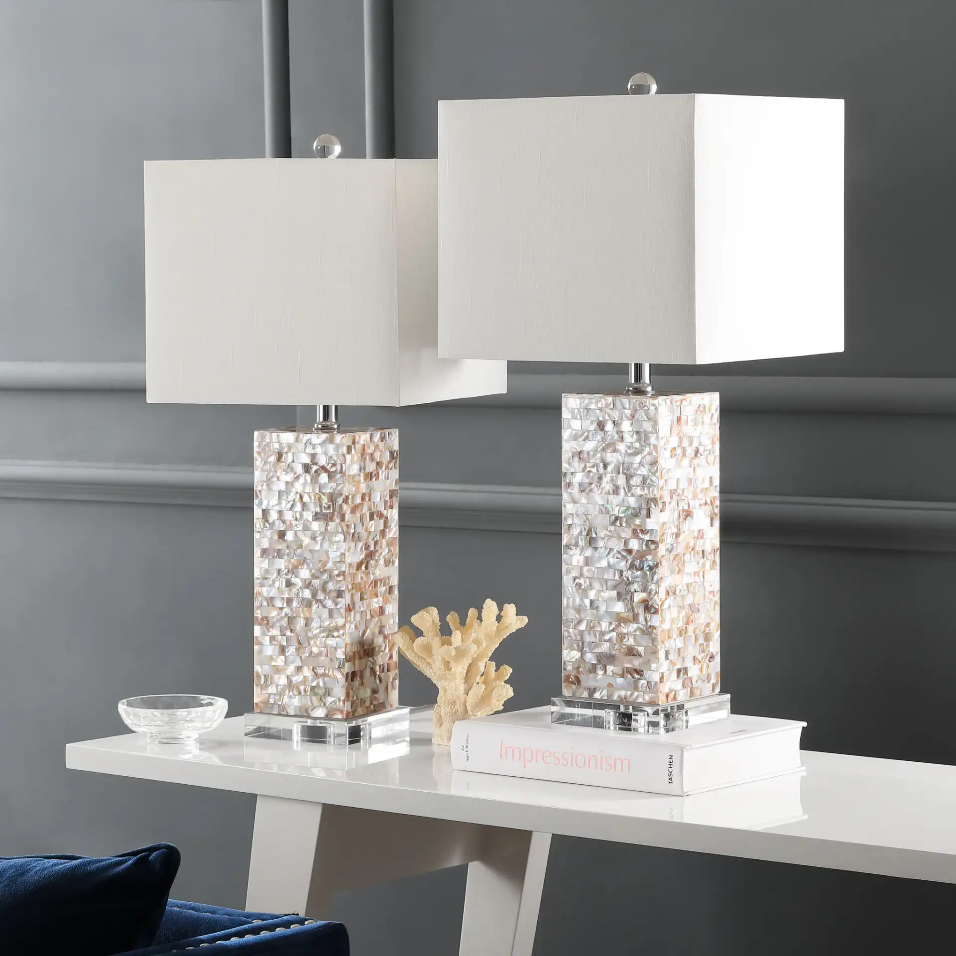 Homer Shell/Acrylic Lamp (Set Of 2) in Cream in a styled room