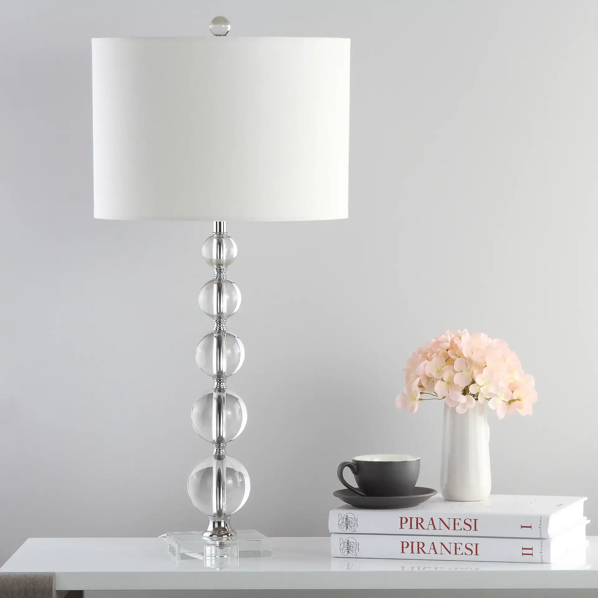 Liam Stacked Crystal Ball Lamp (Set Of 2) in Clear in a styled room