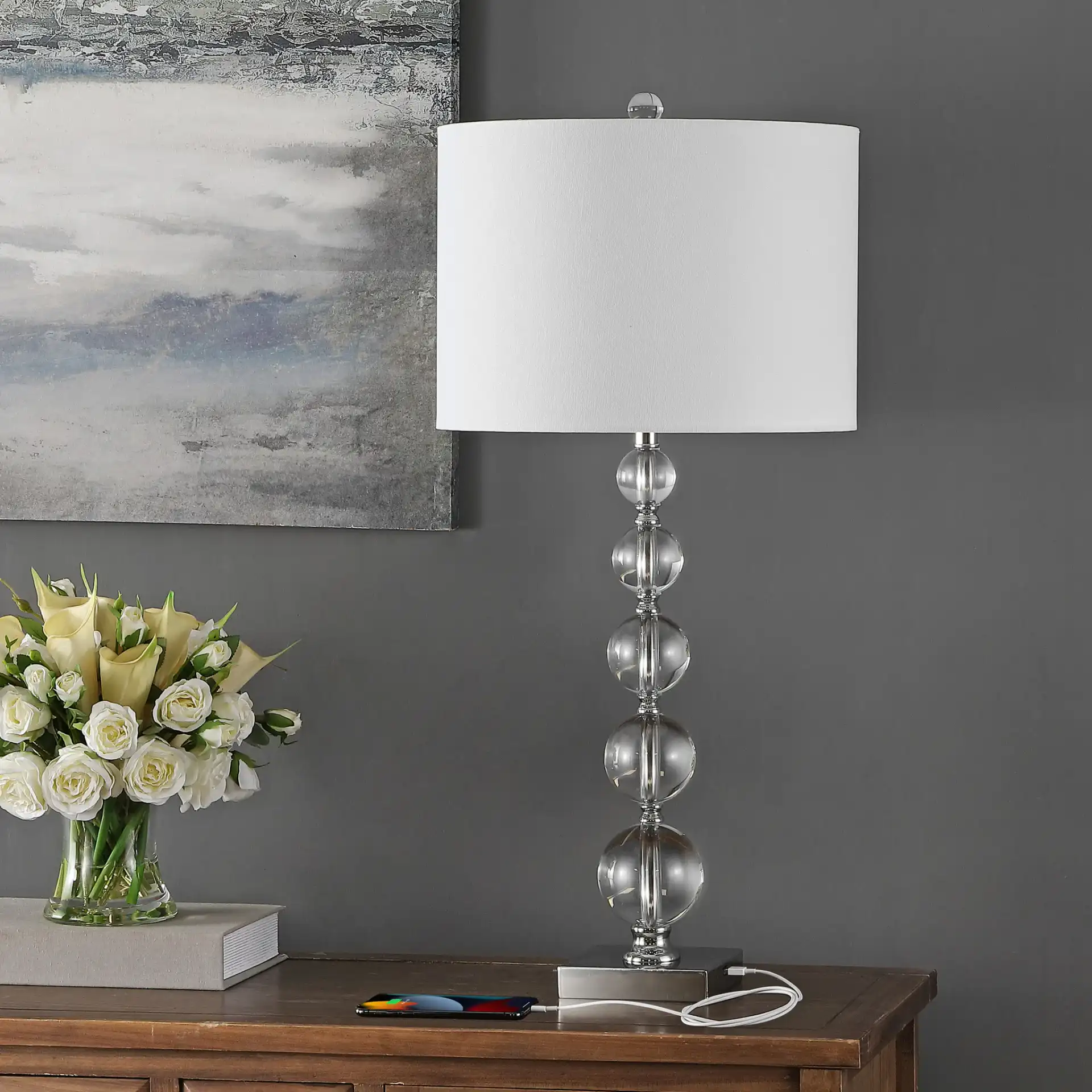Liam Stacked Crystal Ball Lamp (Set Of 2) in Clear in a styled room