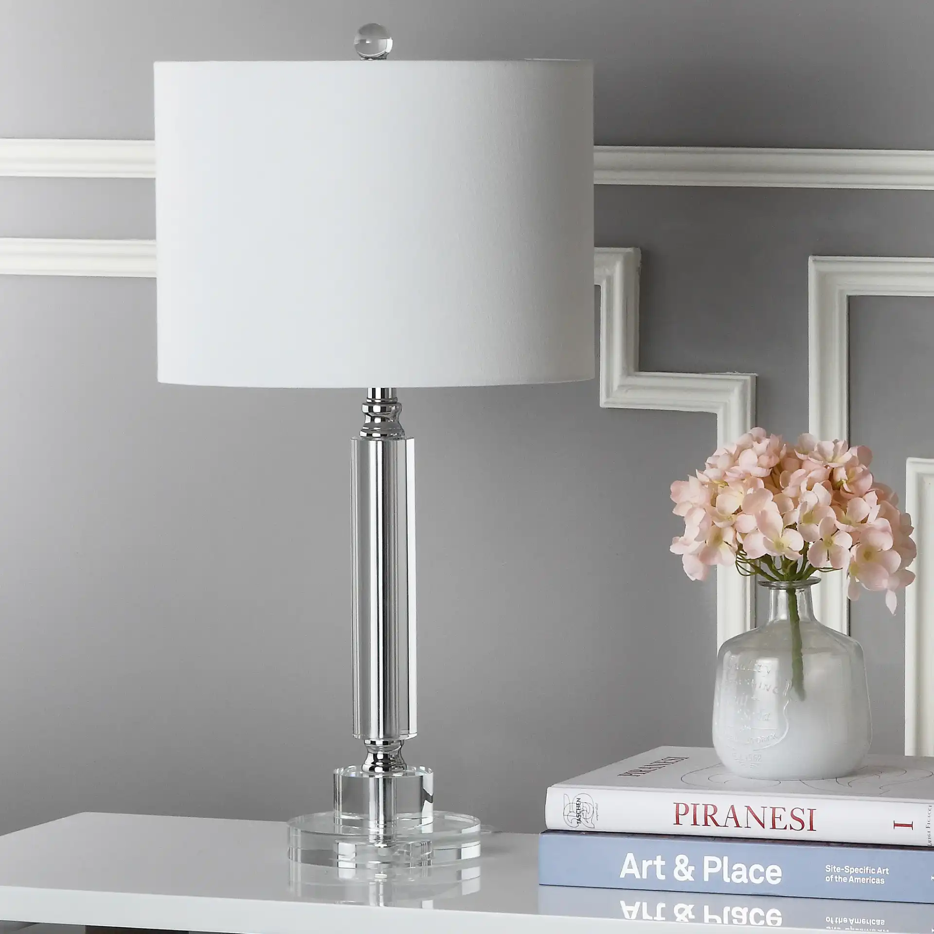 Deco Column Crystal Lamp (Set Of 2) in Clear in a styled room
