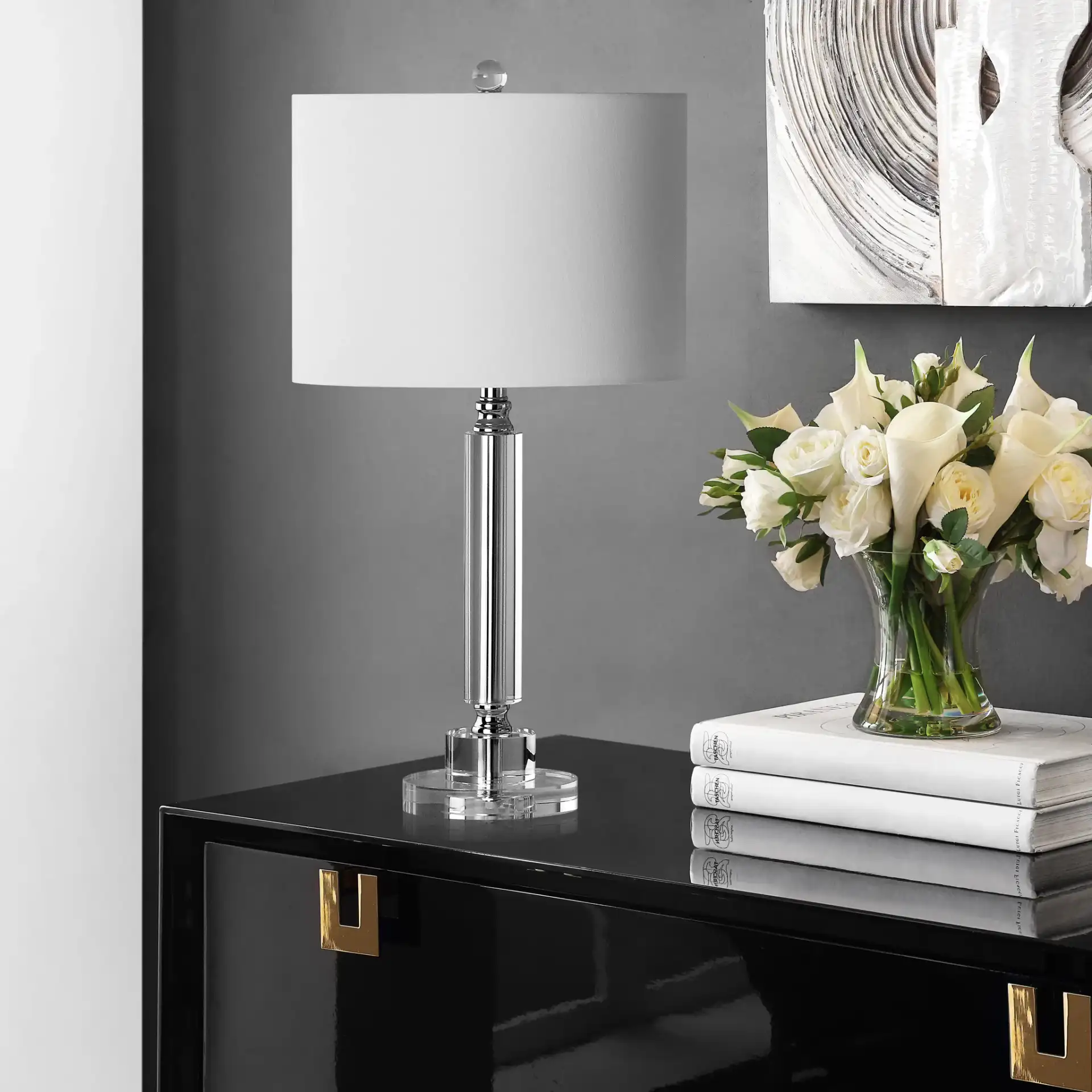 Deco Column Crystal Lamp (Set Of 2) in Clear in a styled room