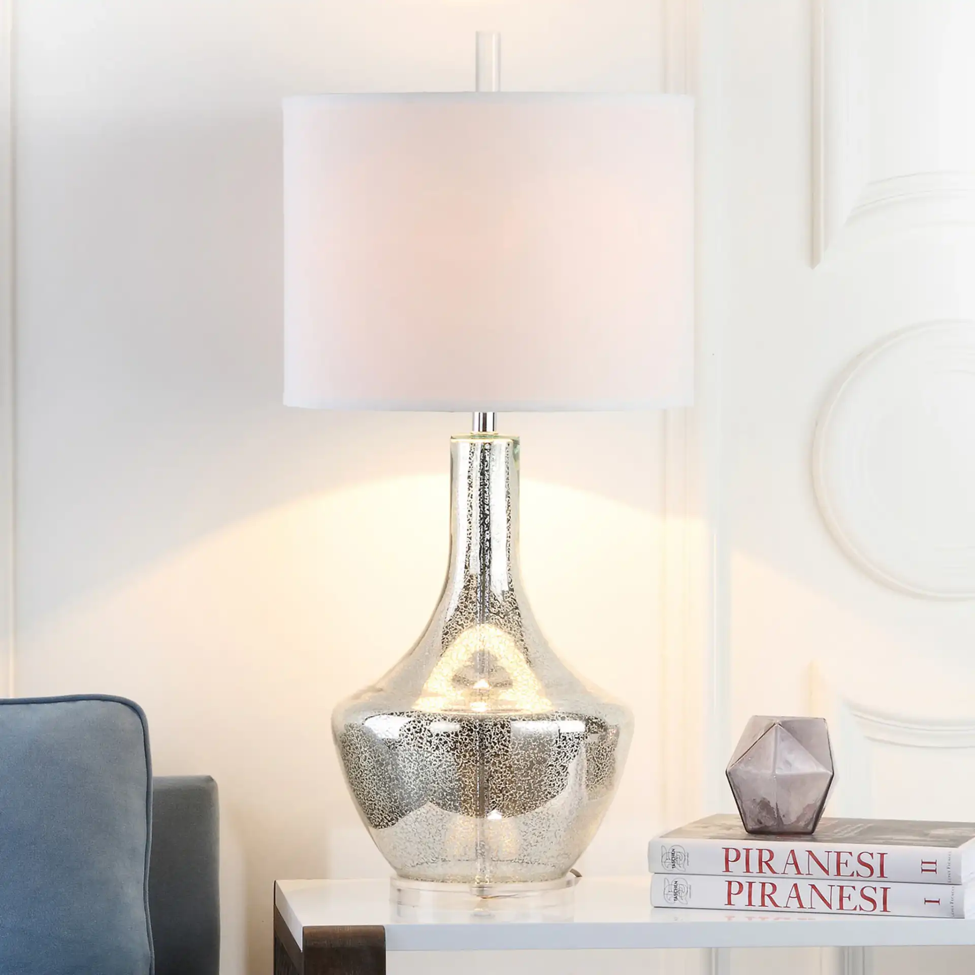 Mercury Table Lamp in Silver in a styled room