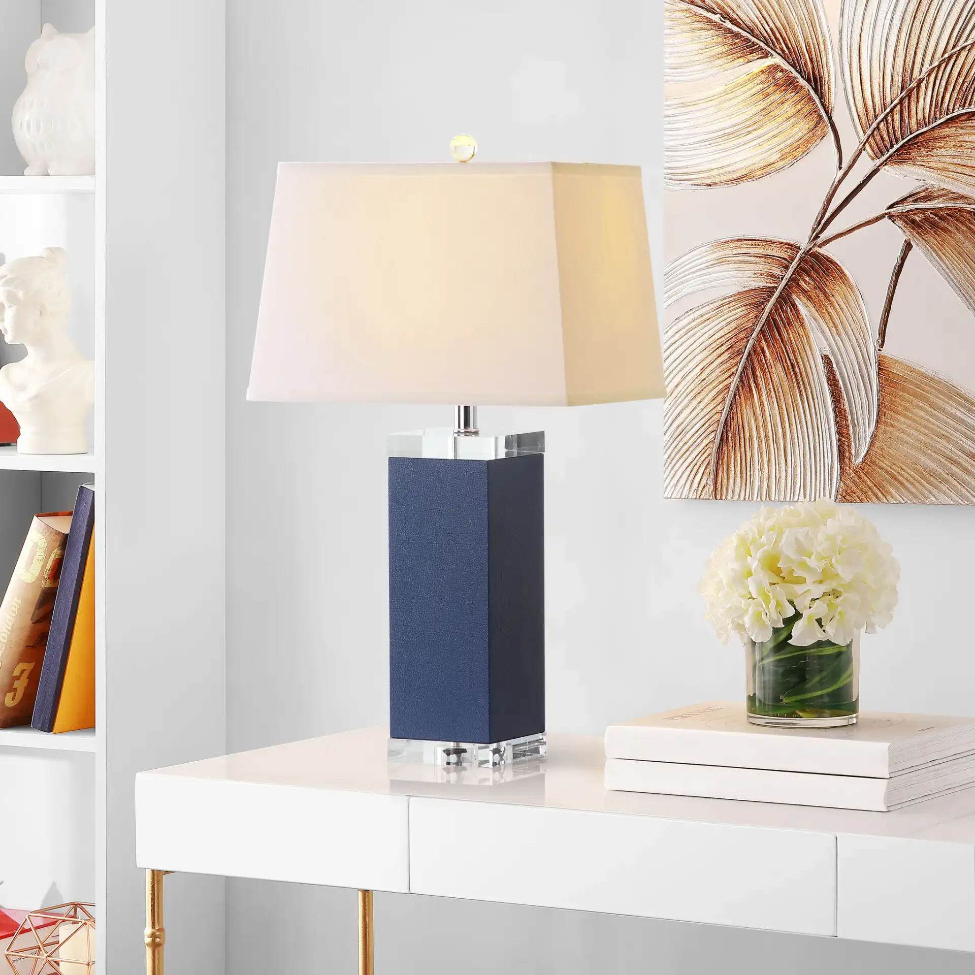 Deco Leather Table Lamp (Set Of 2) in Brown in a styled room