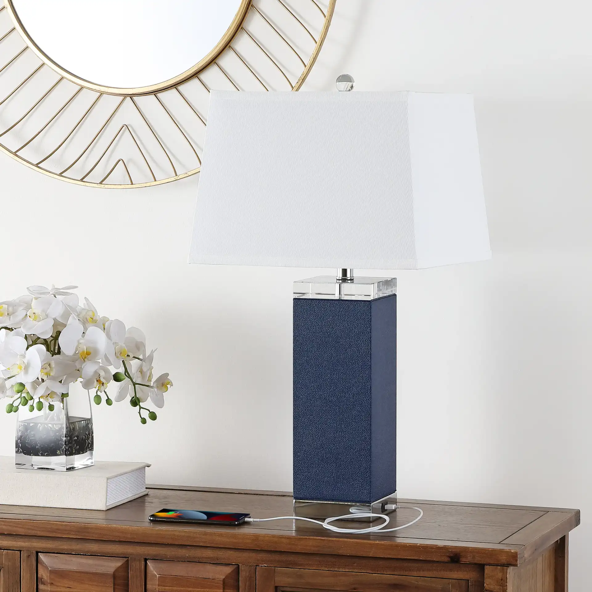 Deco Leather Table Lamp (Set Of 2) in Brown in a styled room