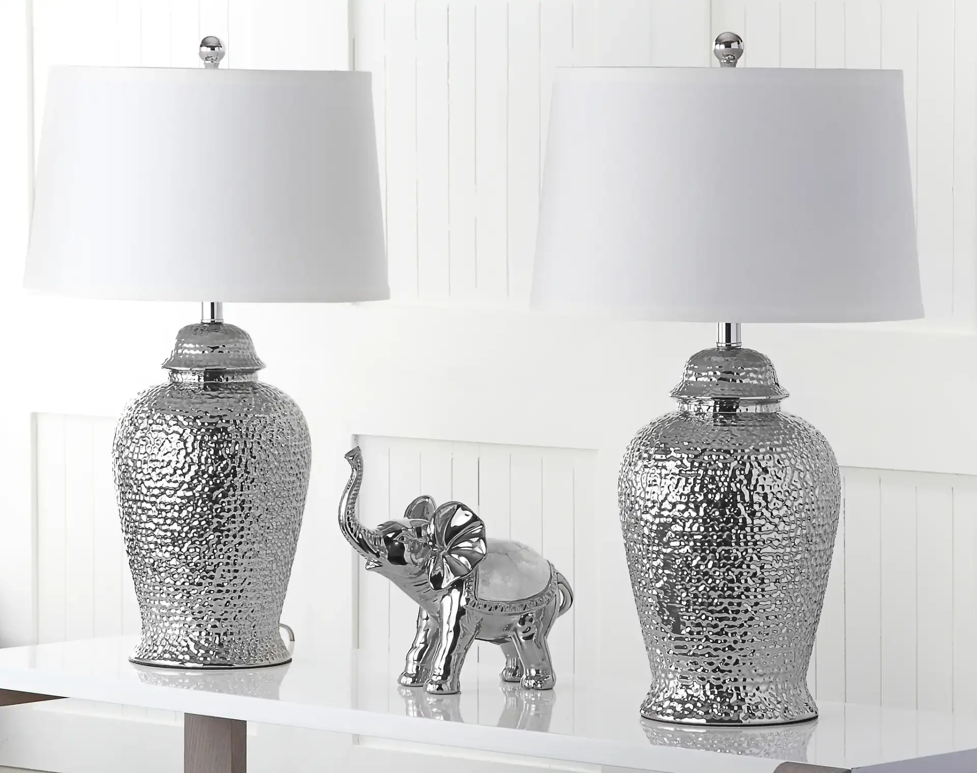 Sterling Ginger Jar Lamp (Set of 2) in Silver, detail view