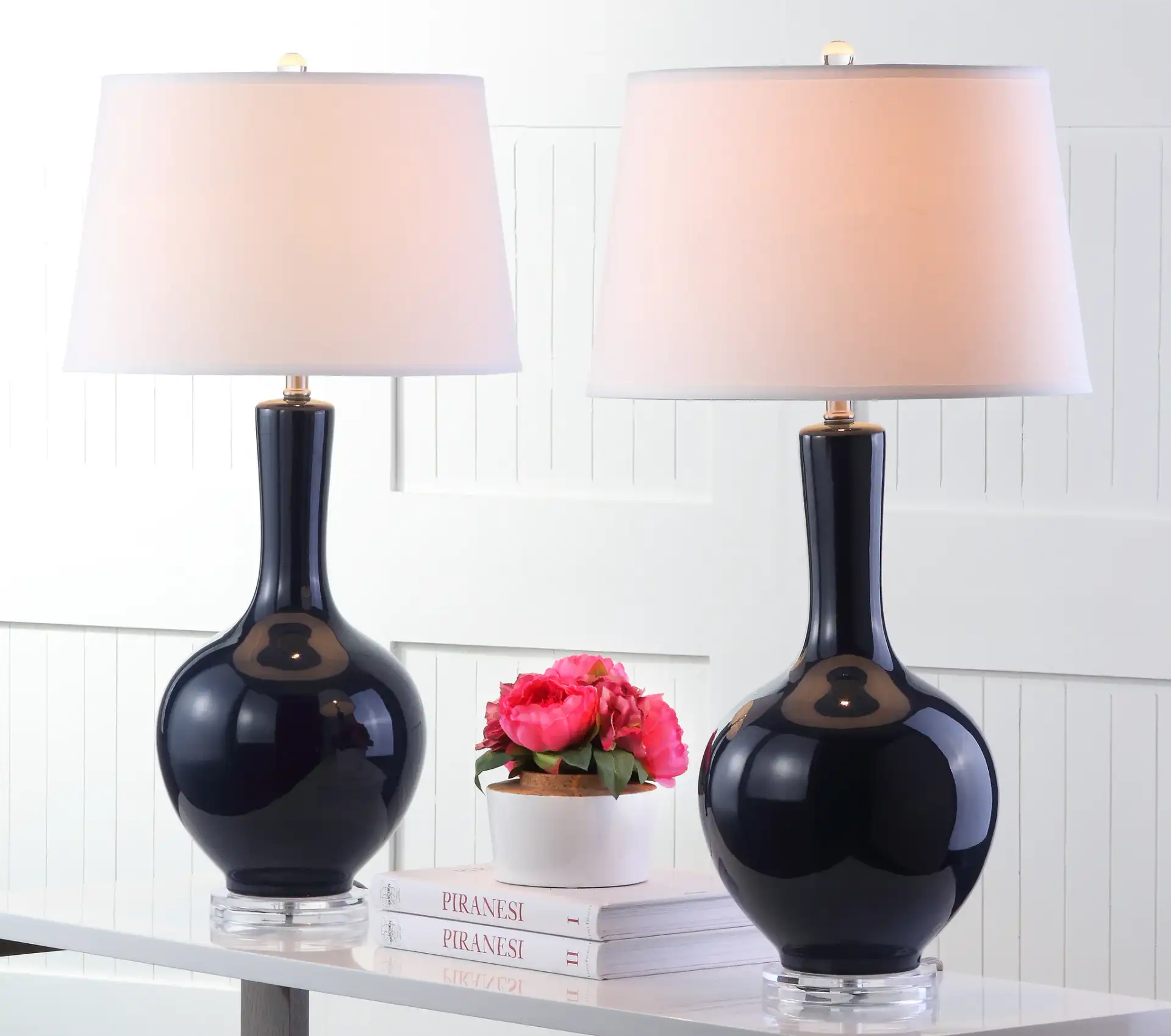 Blanche Gourd Lamp (Set of 2) in Teal in a styled room