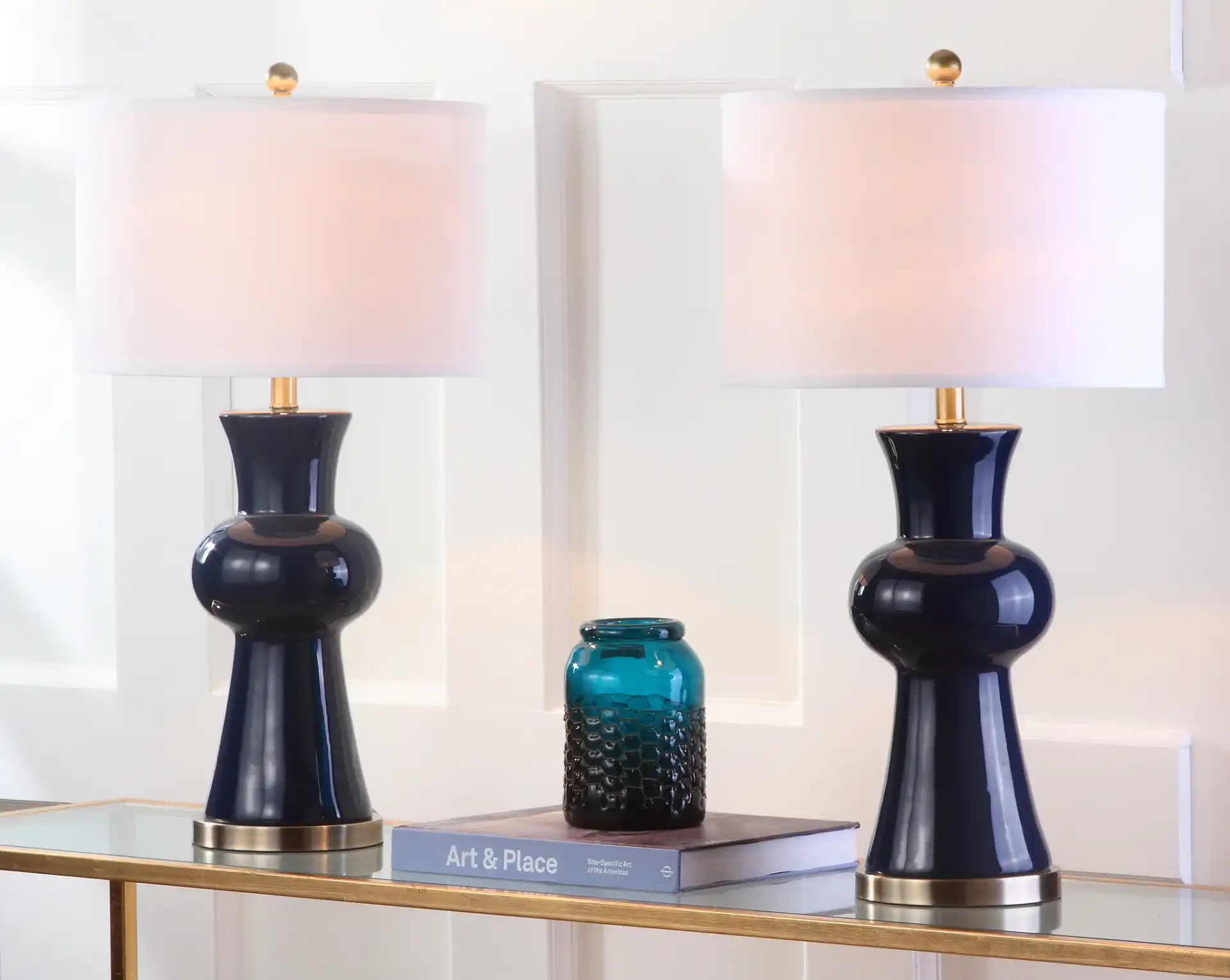 Lola Column Table Lamp (Set of 2) in Orange in a styled room
