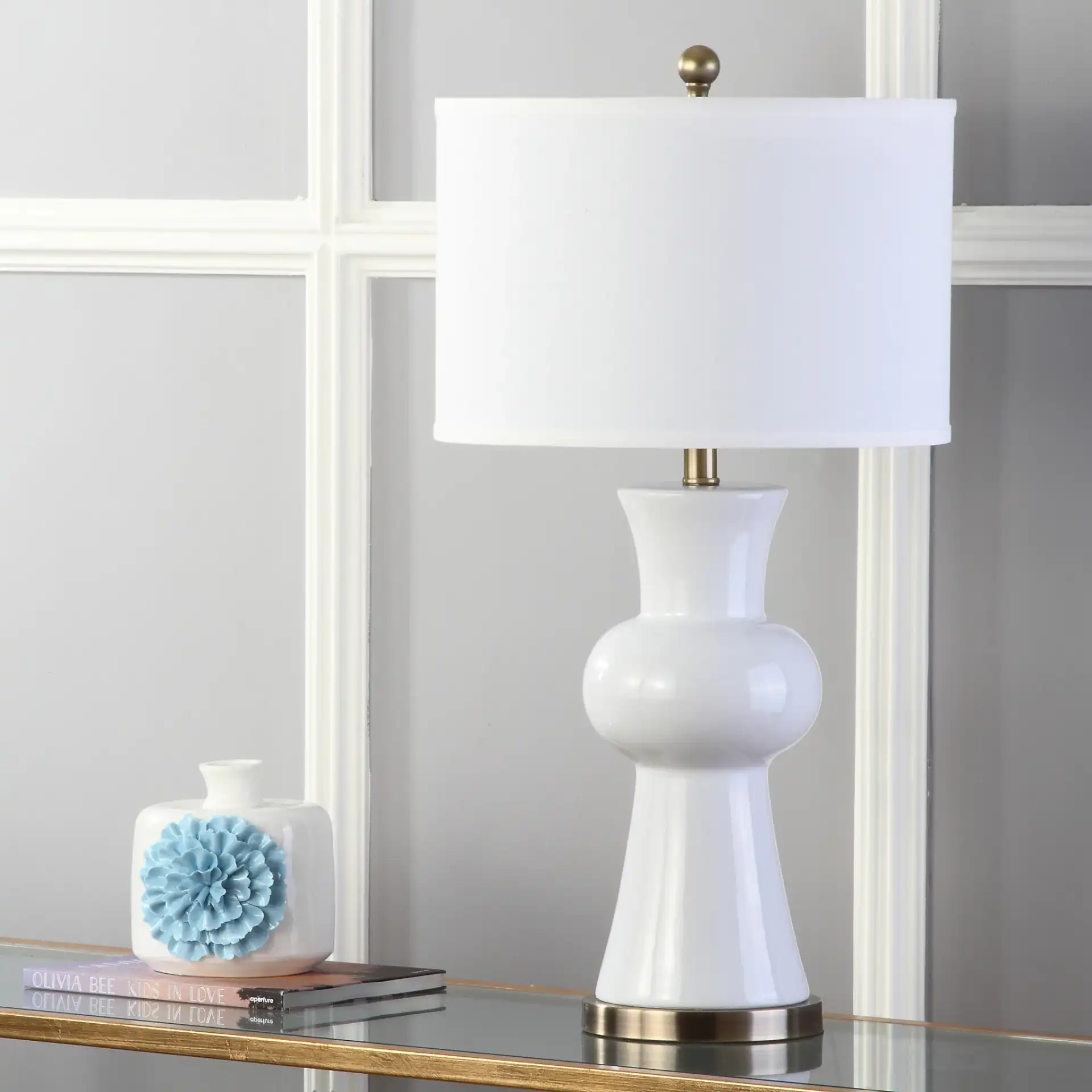 Lola Column Table Lamp (Set of 2) in Orange in a styled room