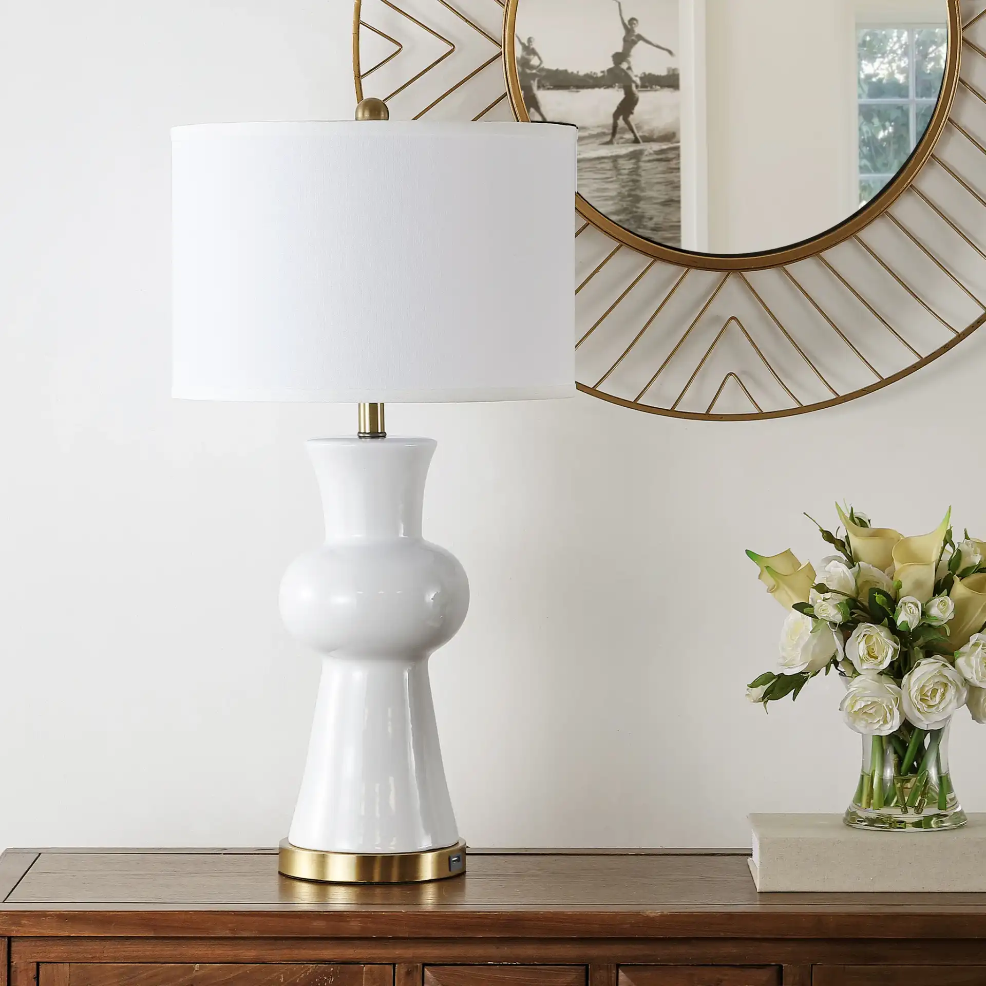 Lola Column Table Lamp (Set of 2) in Orange in a styled room