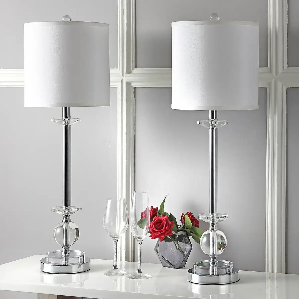 Marla Crystal Candlestick Lamp (Set Of 2) in Clear in a styled room