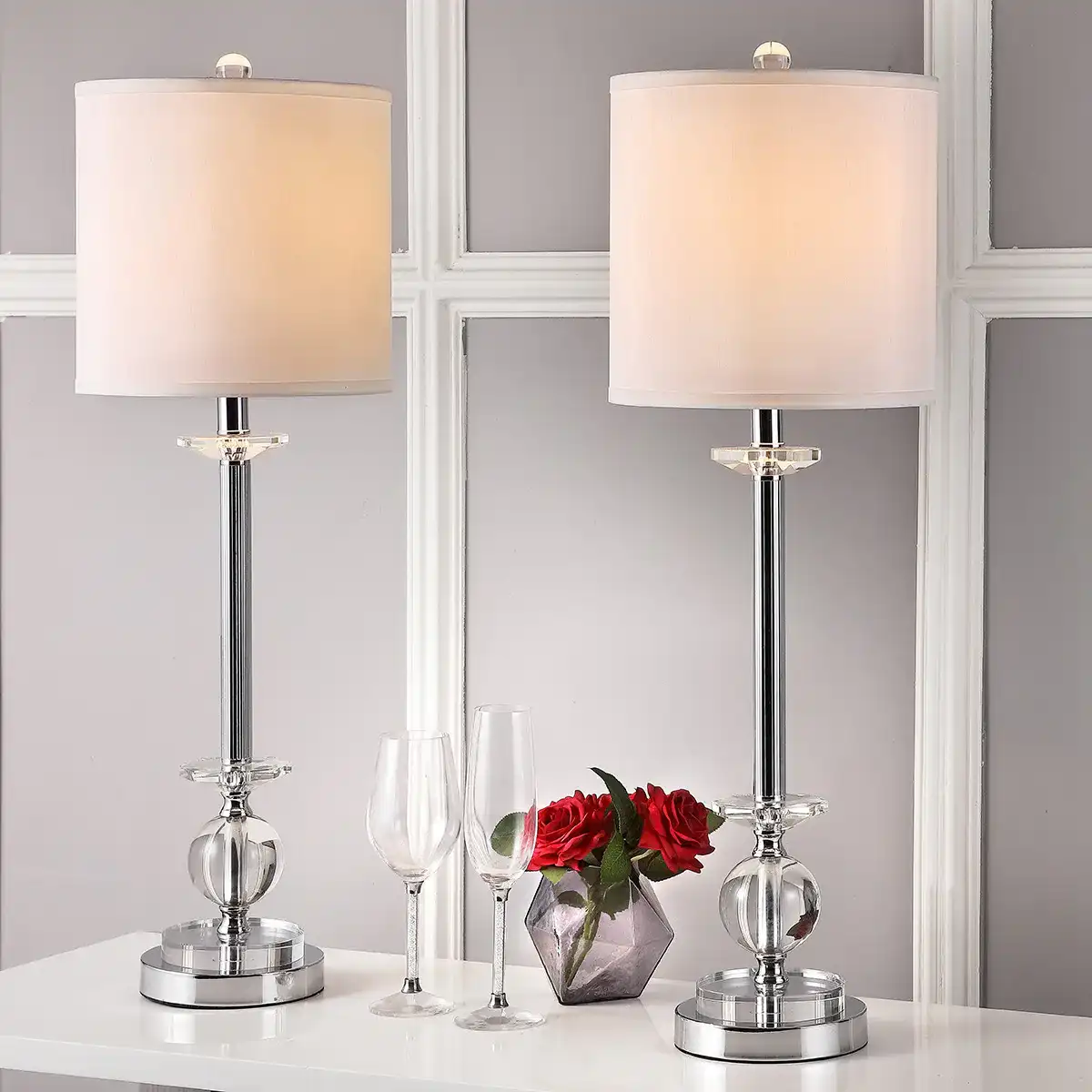Marla Crystal Candlestick Lamp (Set Of 2) in Clear in a styled room
