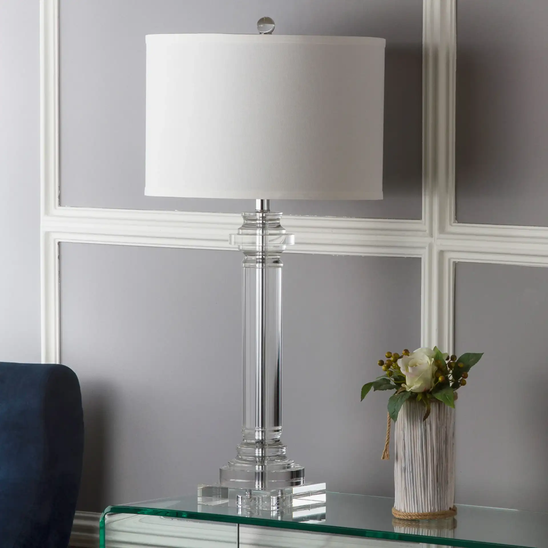 Nina Crystal Column Table Lamp in Clear, detail view