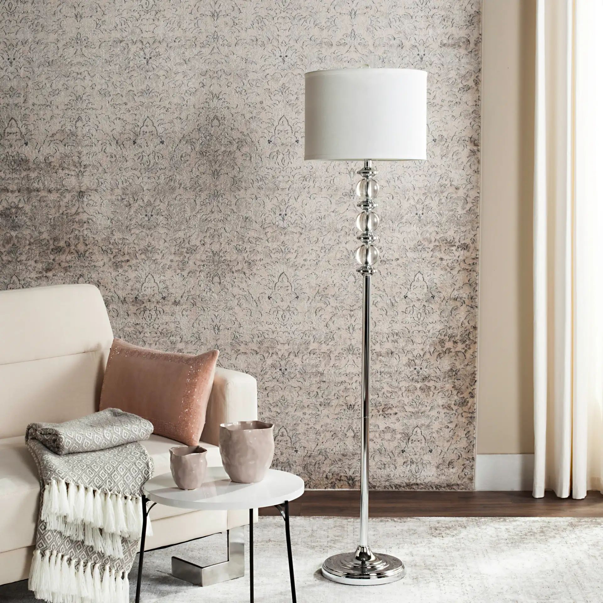 Riga Floor Lamp in Crystal in a styled room