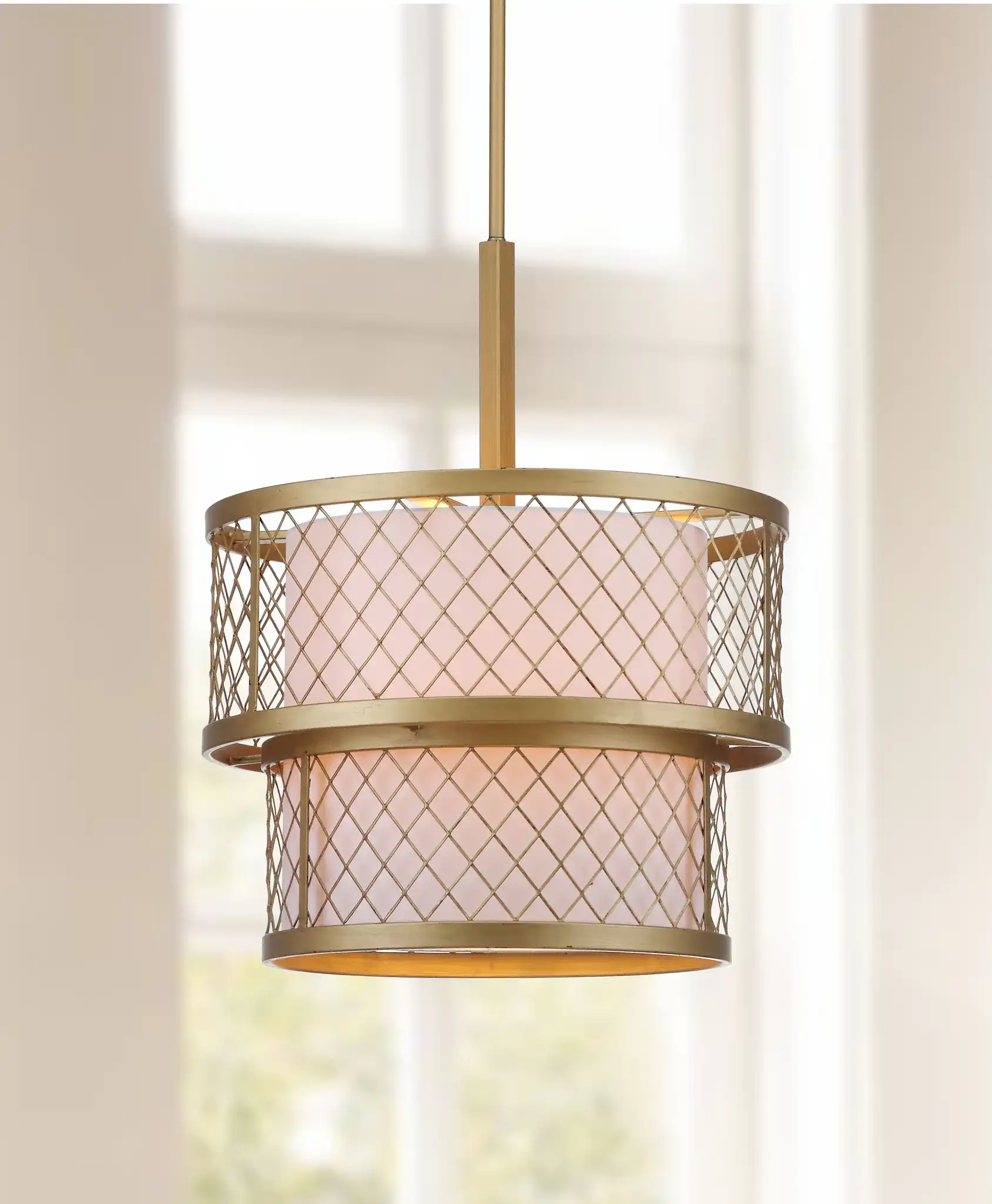 Evie Mesh Pendant Light in Gold in a styled room