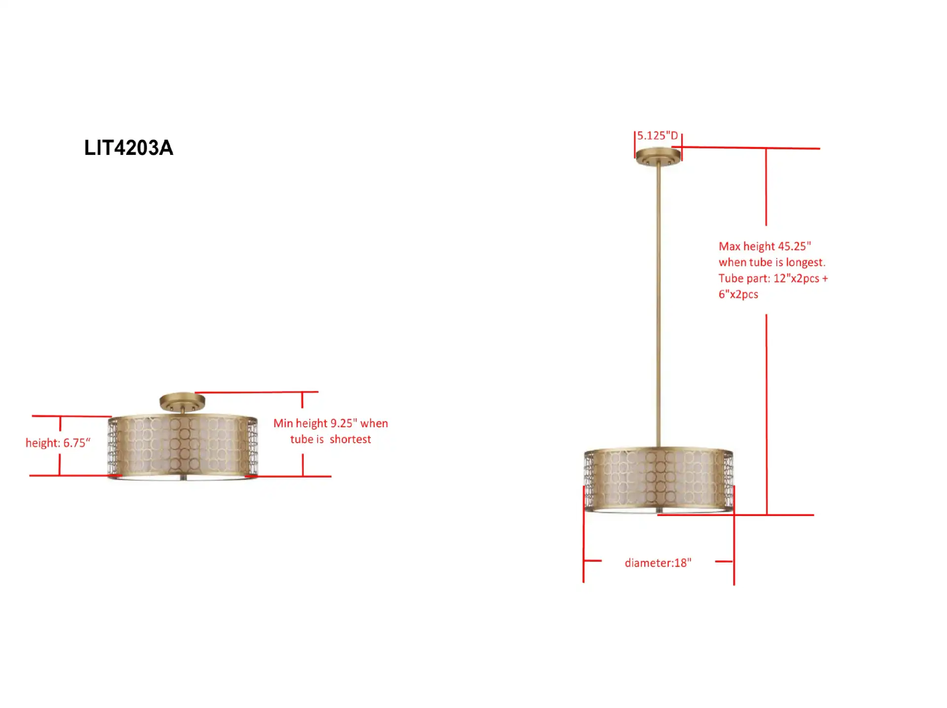 Giotta Drum Pendant Light in Antique Gold, detail view