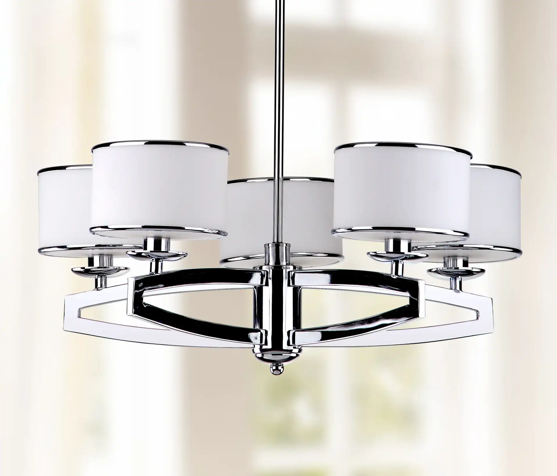 Lenora Drum Pendant Light in Silver in a styled room