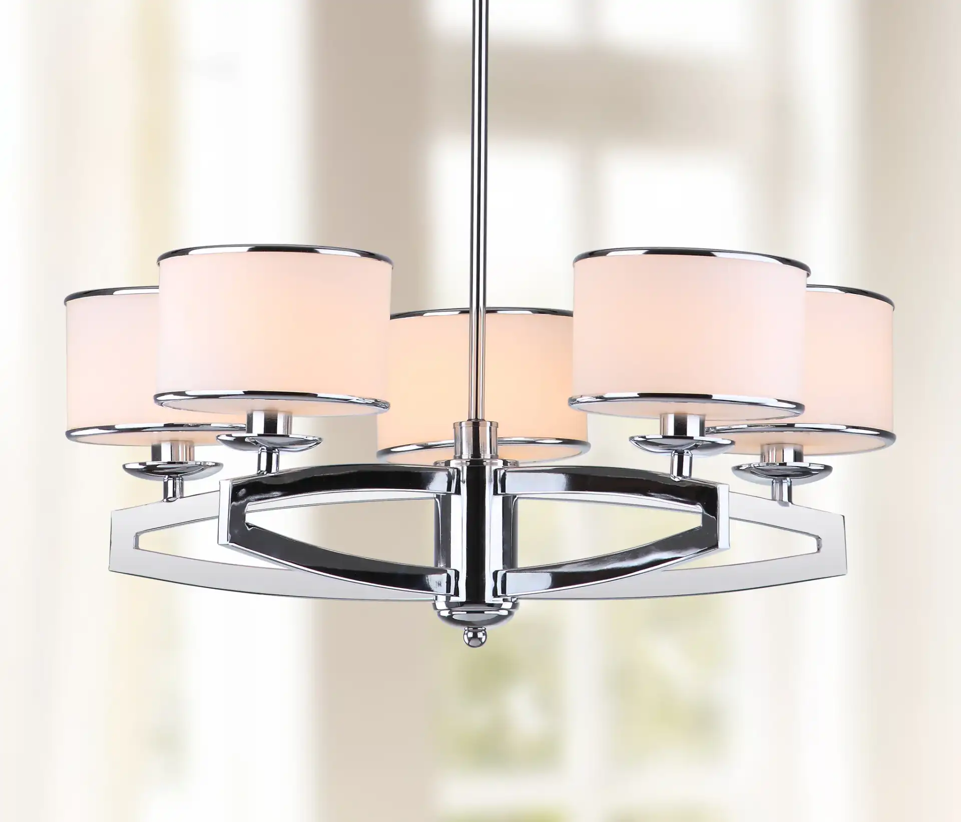 Lenora Drum Pendant Light in Silver in a styled room