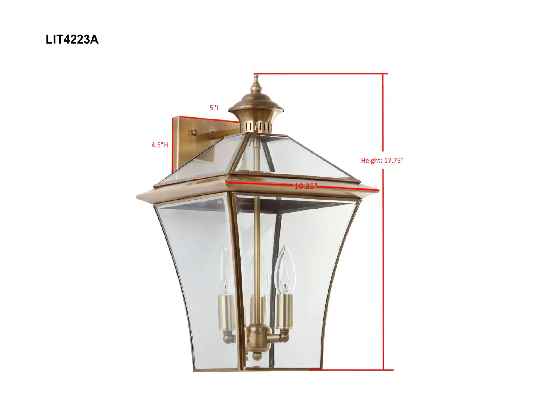 Virginia Triple Light Sconce in Brass, detail view